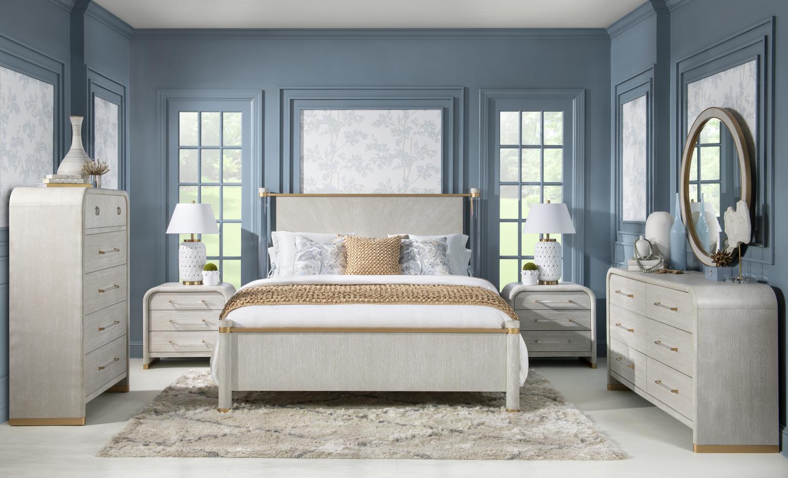 Model: 3300-4105AK | Legacy Classic Furniture 3300 Miramar BR Panel Bed w/ Acrylic Posts, Queen