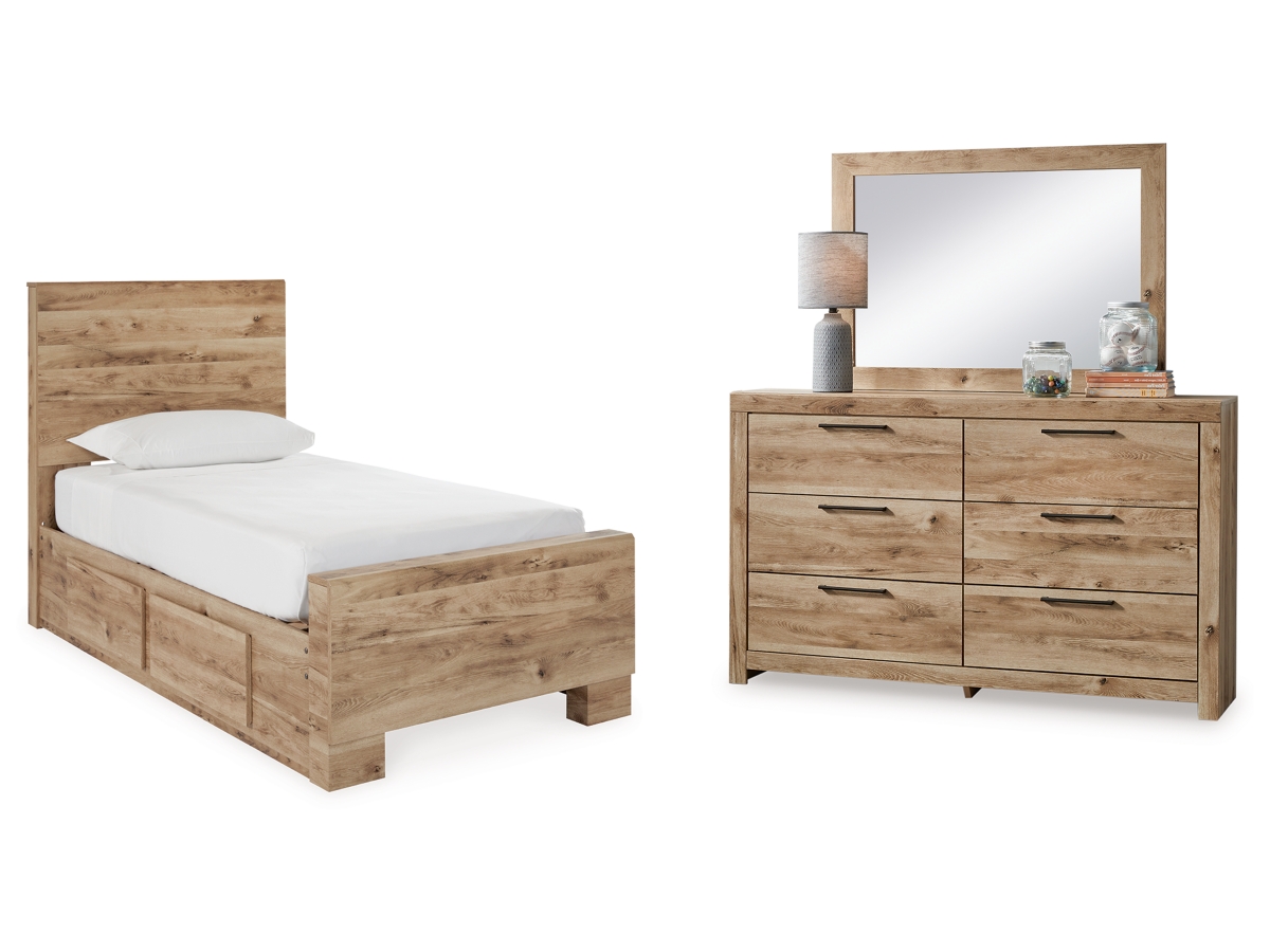 Signature Design by Ashley Hyanna Twin Panel Bed with Storage with Mirrored Dresser - Twin