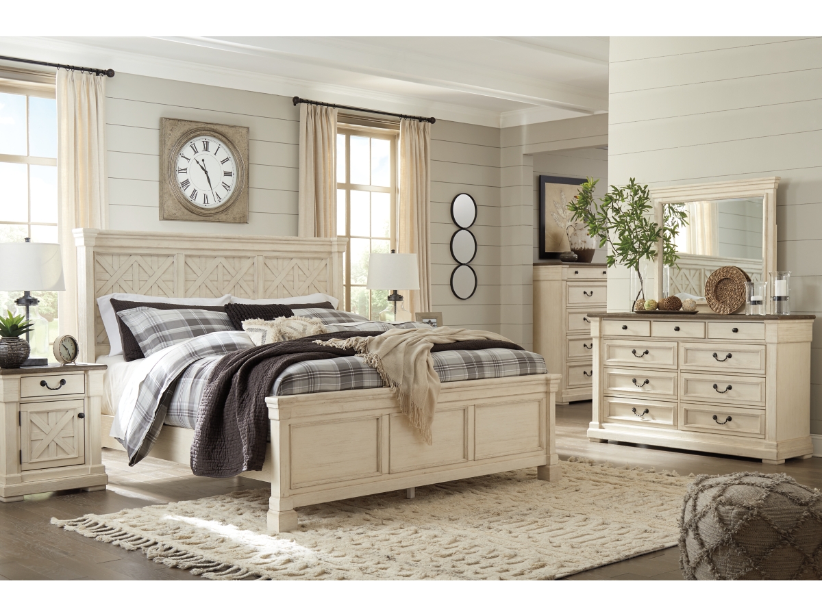 Signature Design by Ashley Bolanburg California King Panel Bed with Mirrored Dresser and Chest