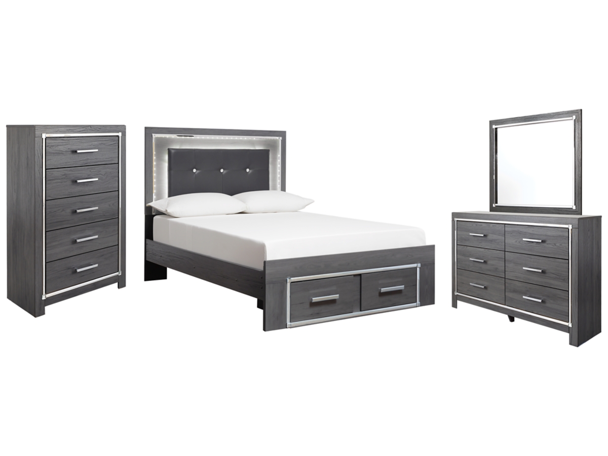Signature Design by Ashley Lodanna Full Panel Bed with 2 Storage Drawers with Mirrored Dresser and Chest