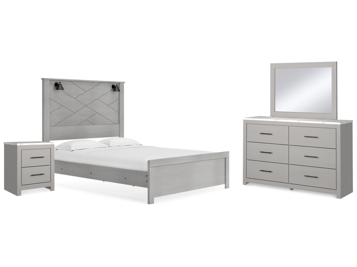 Signature Design by Ashley Cottonburg Queen Panel Bed with Mirrored Dresser and Nightstand - Queen