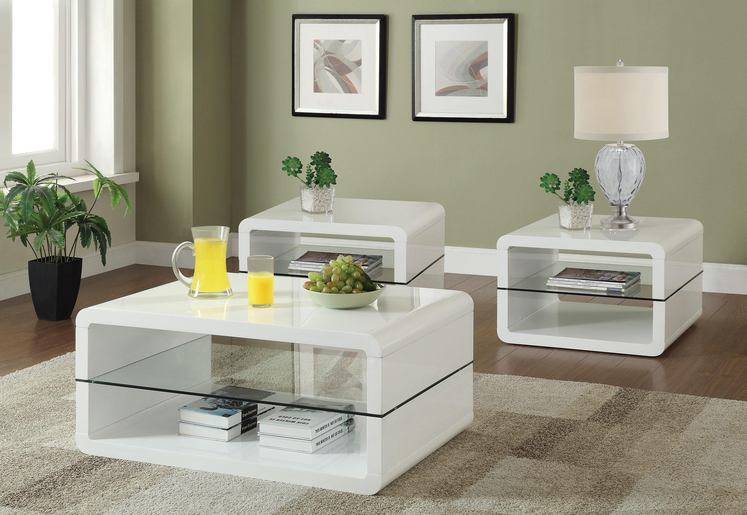 Coaster Elana 3-piece Coffee and End Table Set White High Gloss