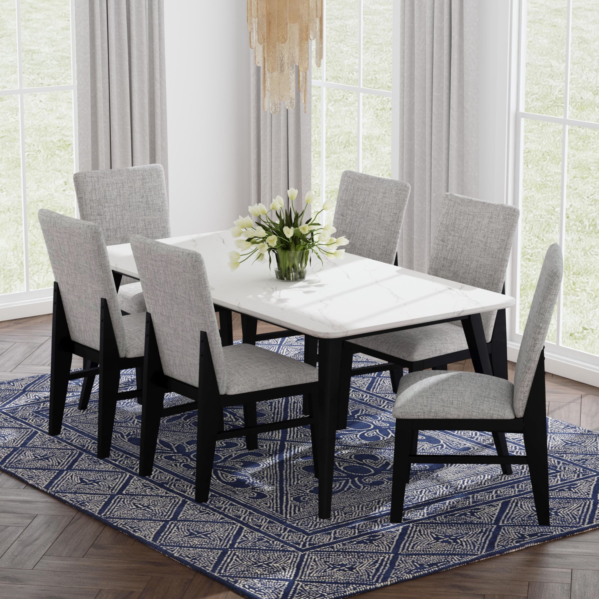 Elements Marlene 7PC Standard Height Dining Set in Black-Table and Six Chairs