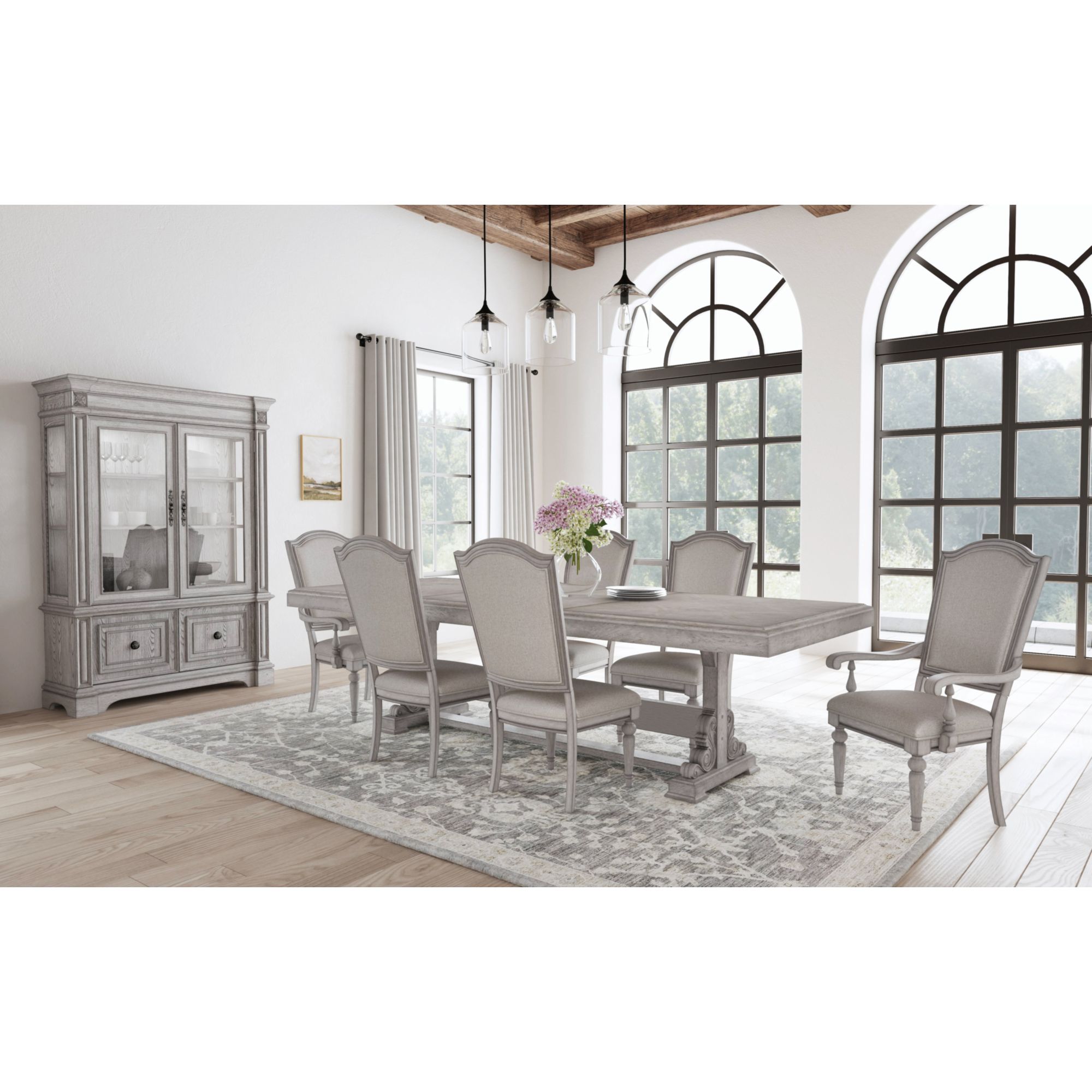 Elements Glenmore 7PC Standard Height Dining Set in Aged Grey-Table, Four Chairs and Two Arm Chairs