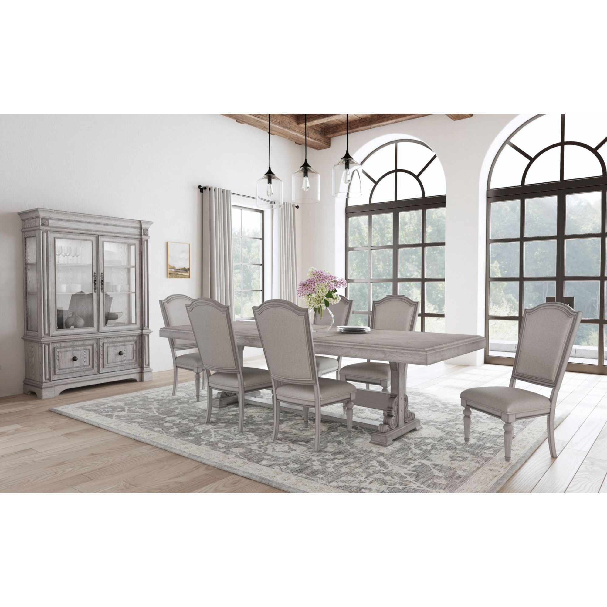 Elements Glenmore 7PC Standard Height Dining Set in Aged Grey-Table and Six Chairs