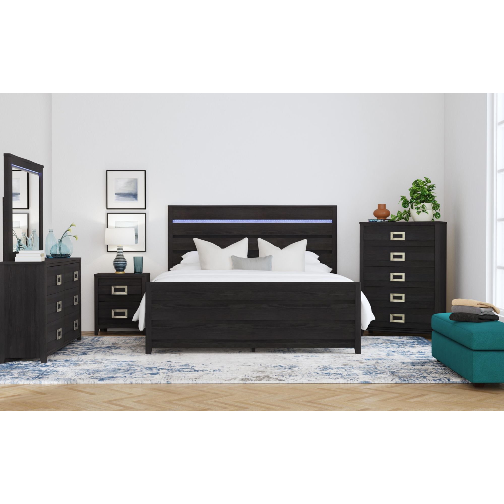 Elements Tobias 2-Drawer Nightstand with USB in Black