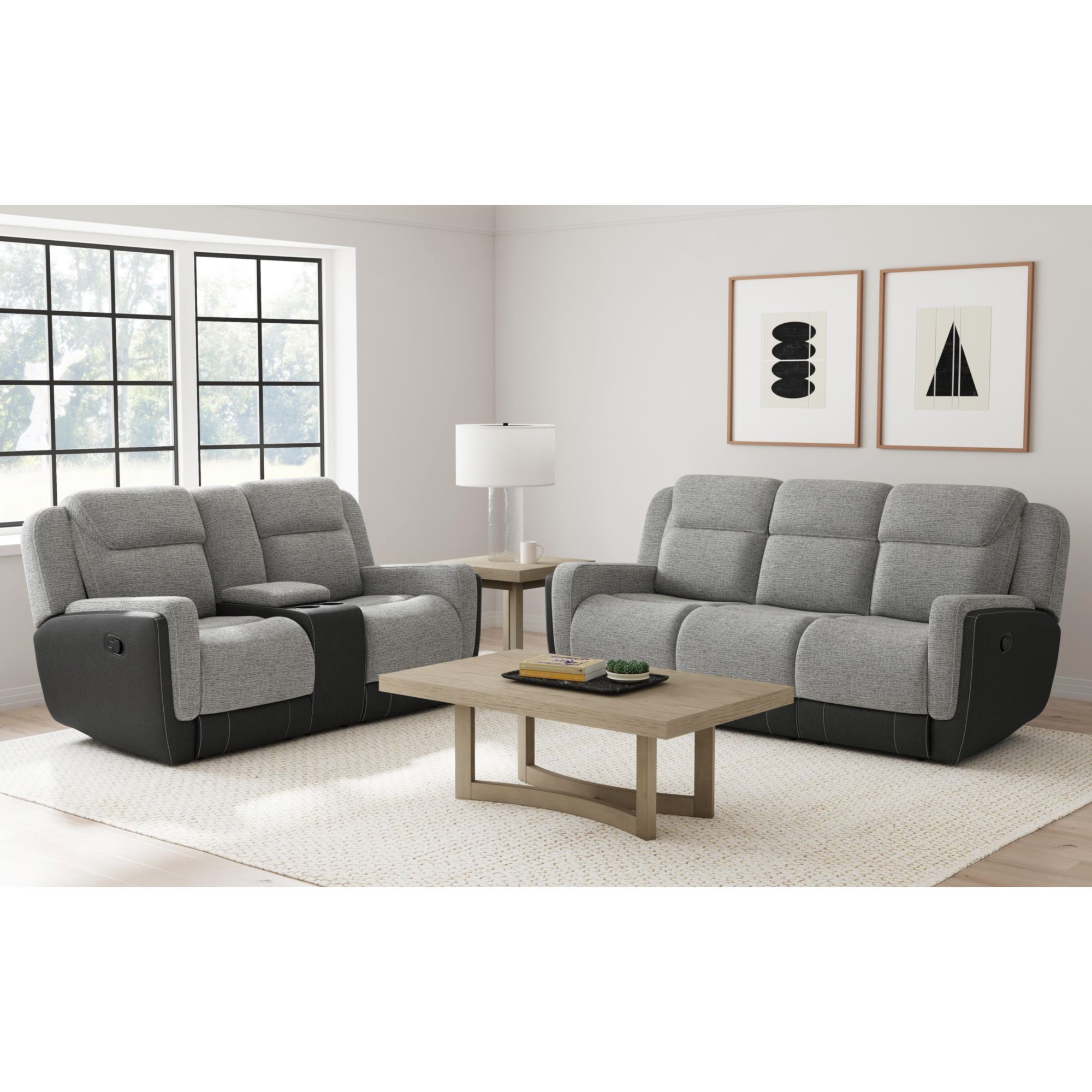 Elements Hornet 2PC Living Room Set in Rancho Grey-Sofa & Loveseat