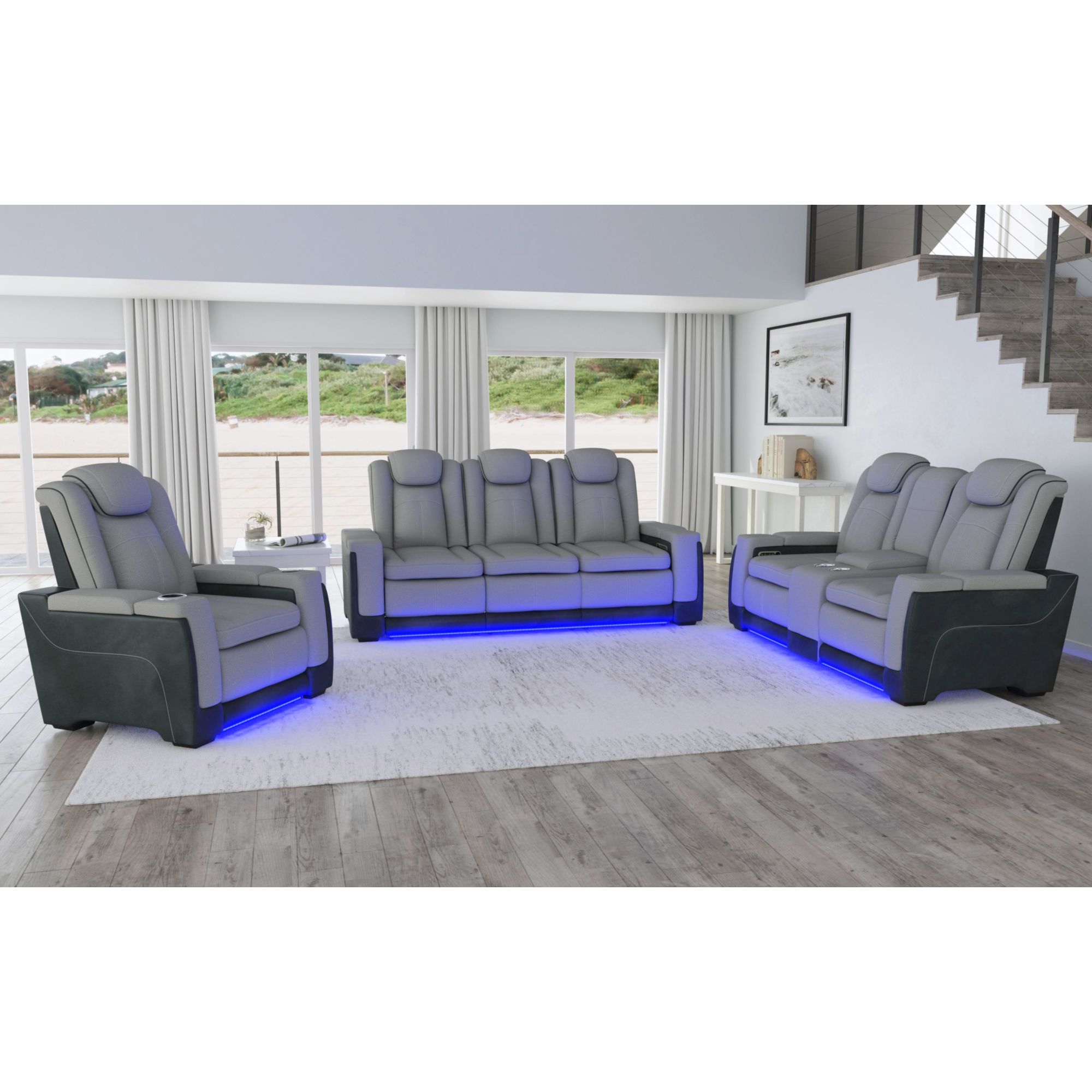 Elements Lantana Power Motion Recliner with Power Headrest, Led, wireless charger and Cup holder in Rocky Cement/Charcoal