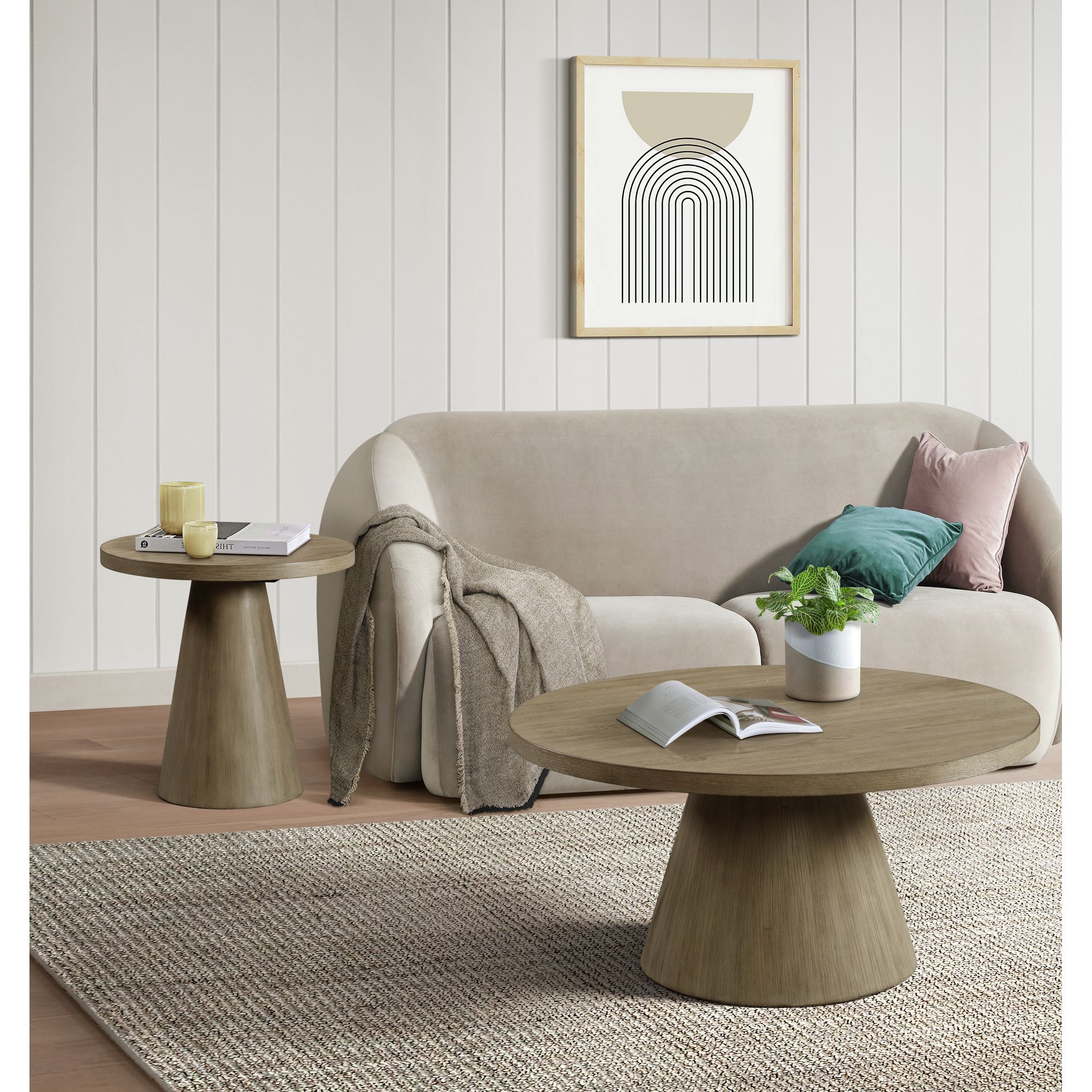 Elements Portland 2PC Occasional Table Set in Grey-Coffee Table & End Table