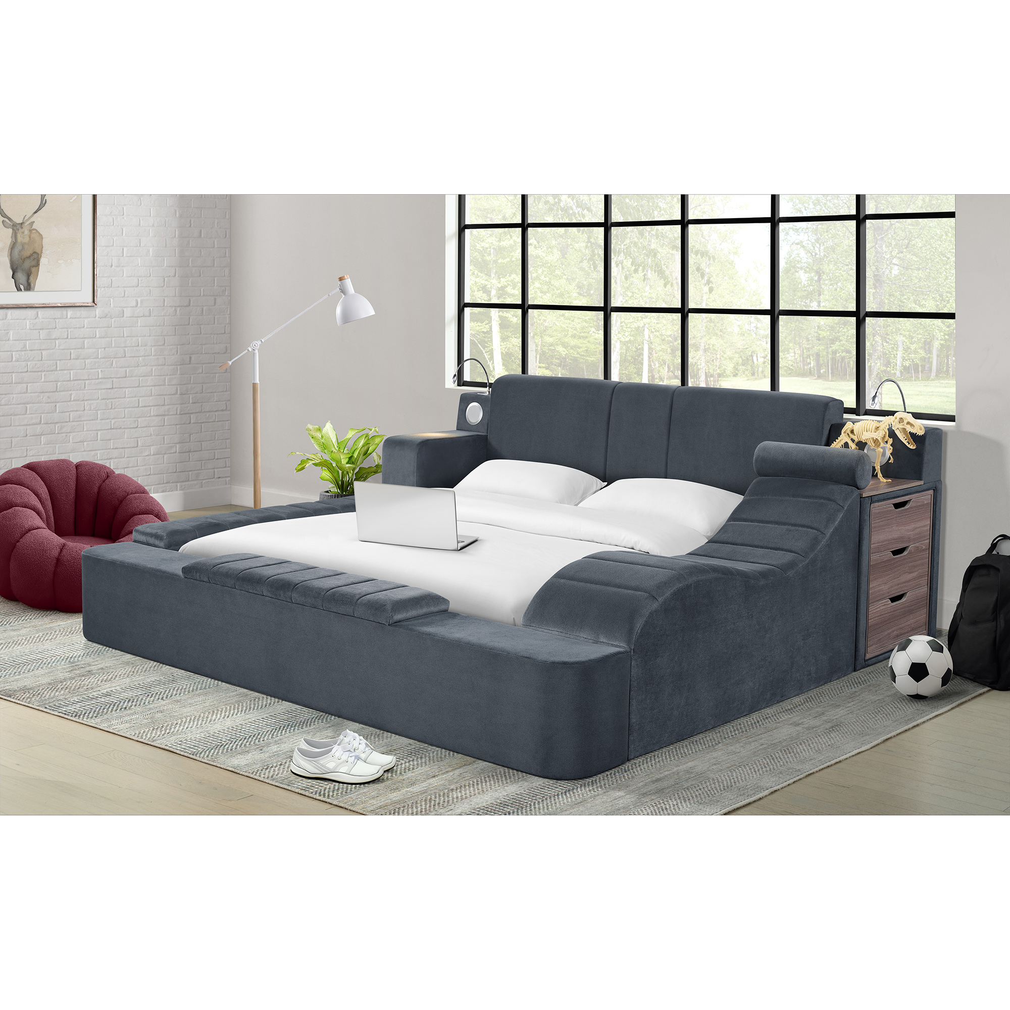 Elements Ottawa Interchangeable Left and Right Nightstands in Grey Linen