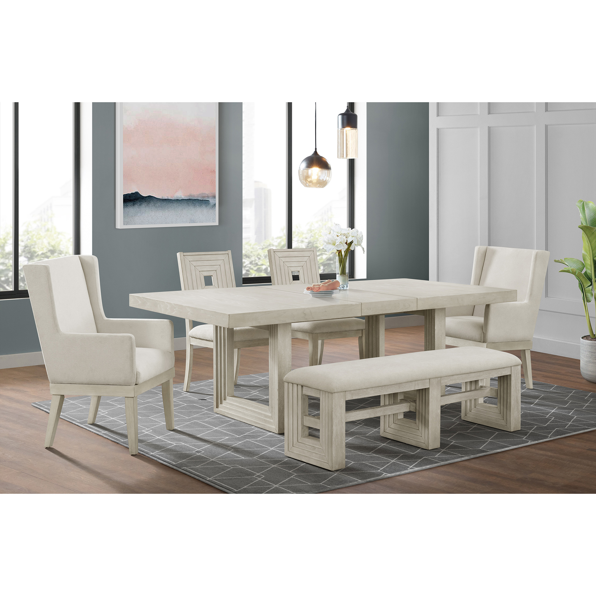 Elements Avalanche Dining Bench in Antique White