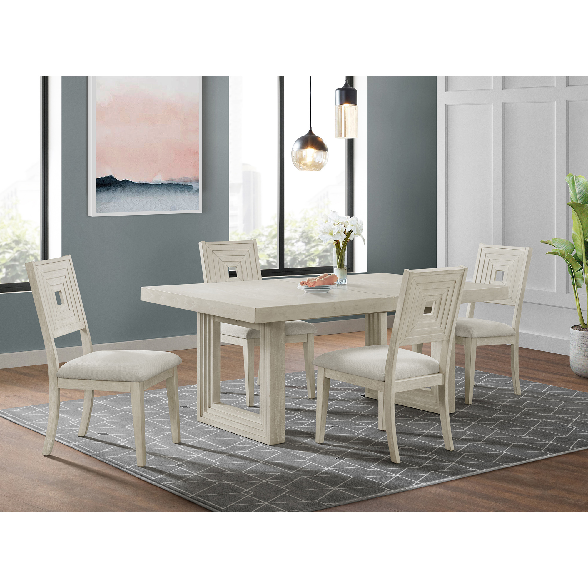 Elements Avalanche Rectangular Dining Table with 18" Leaf in Antique White