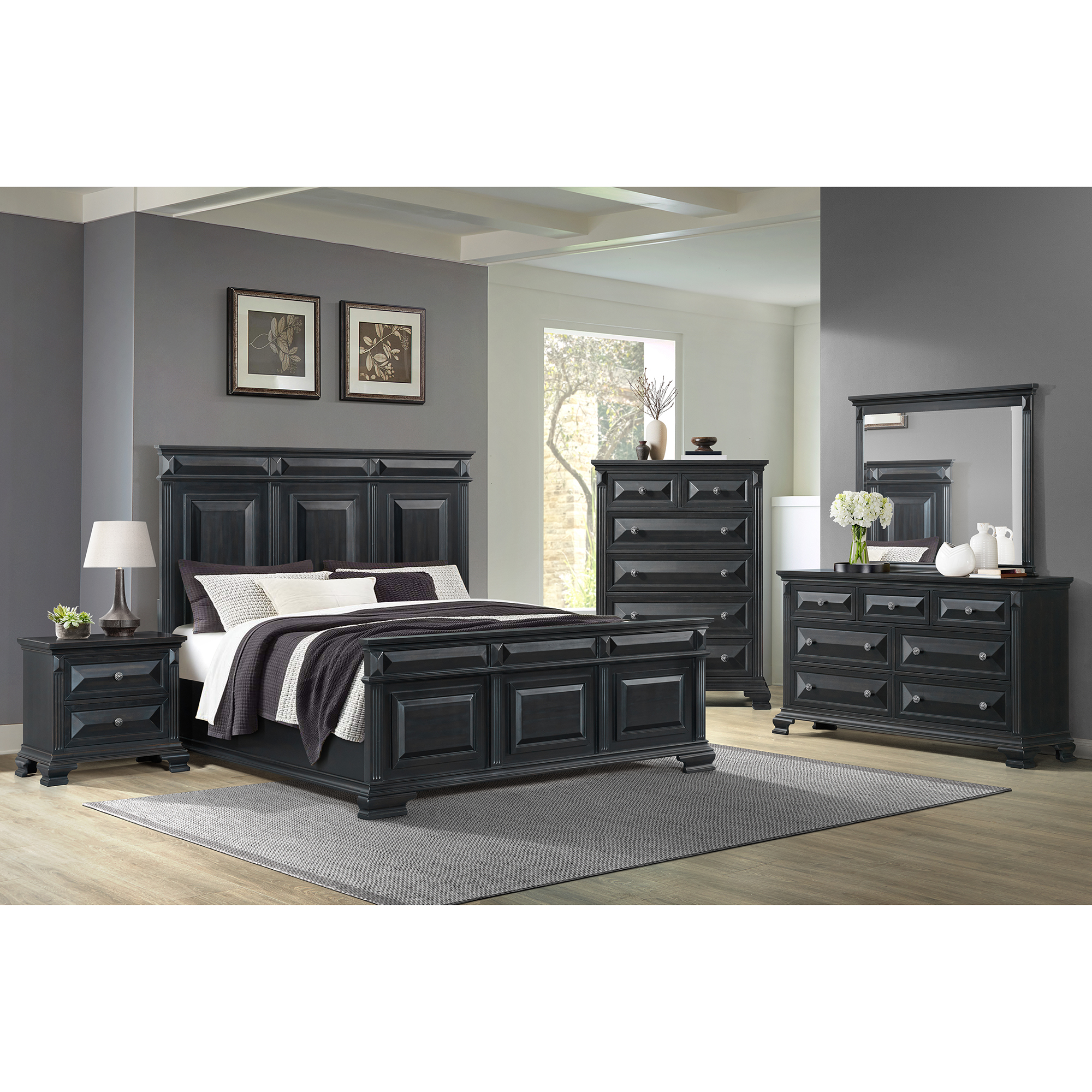 Elements Bridgestone Queen Panel 5PC Bedroom Set in Black