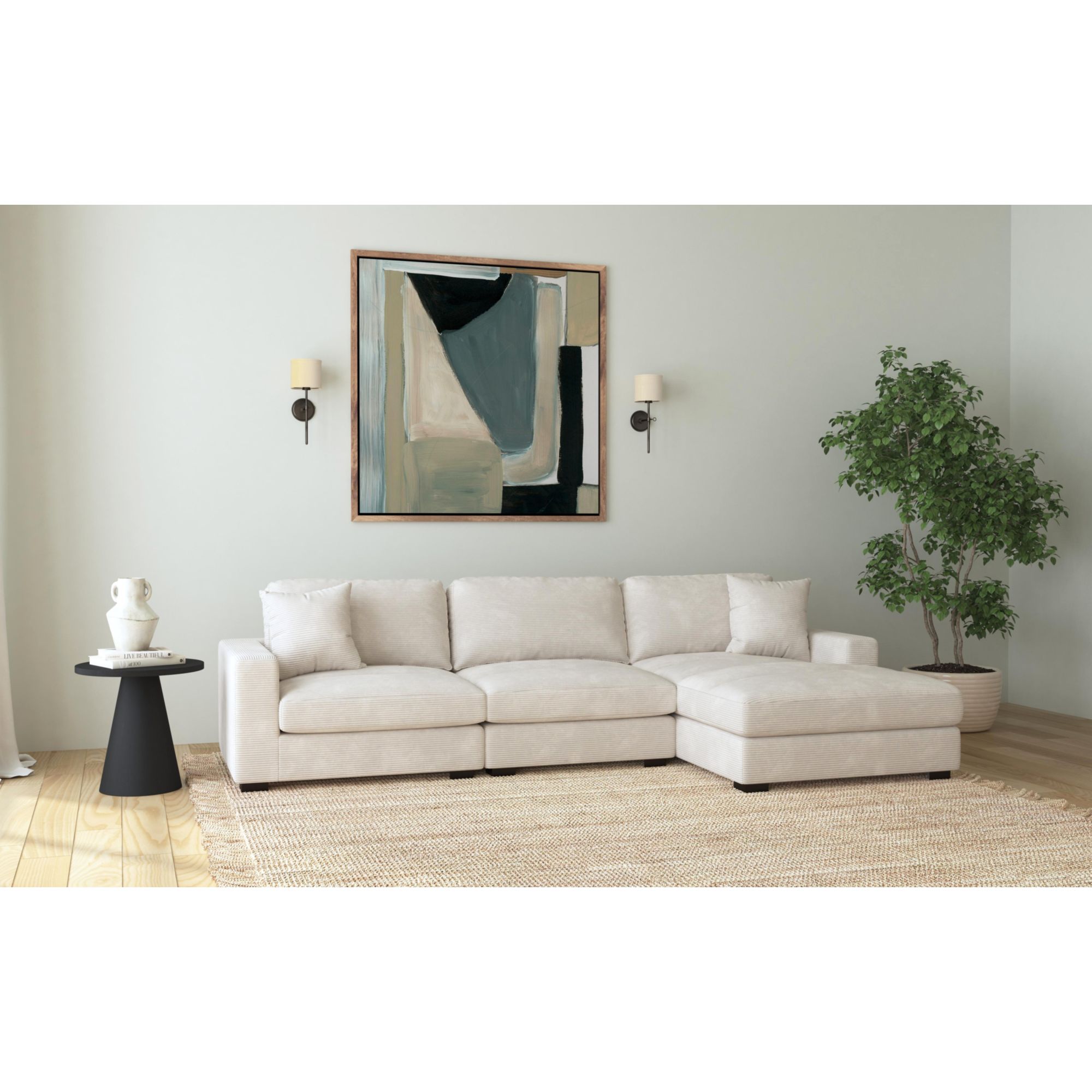 Elements Arizona Modular 3PC Sectional Set with RHF Chaise in Steno Beige