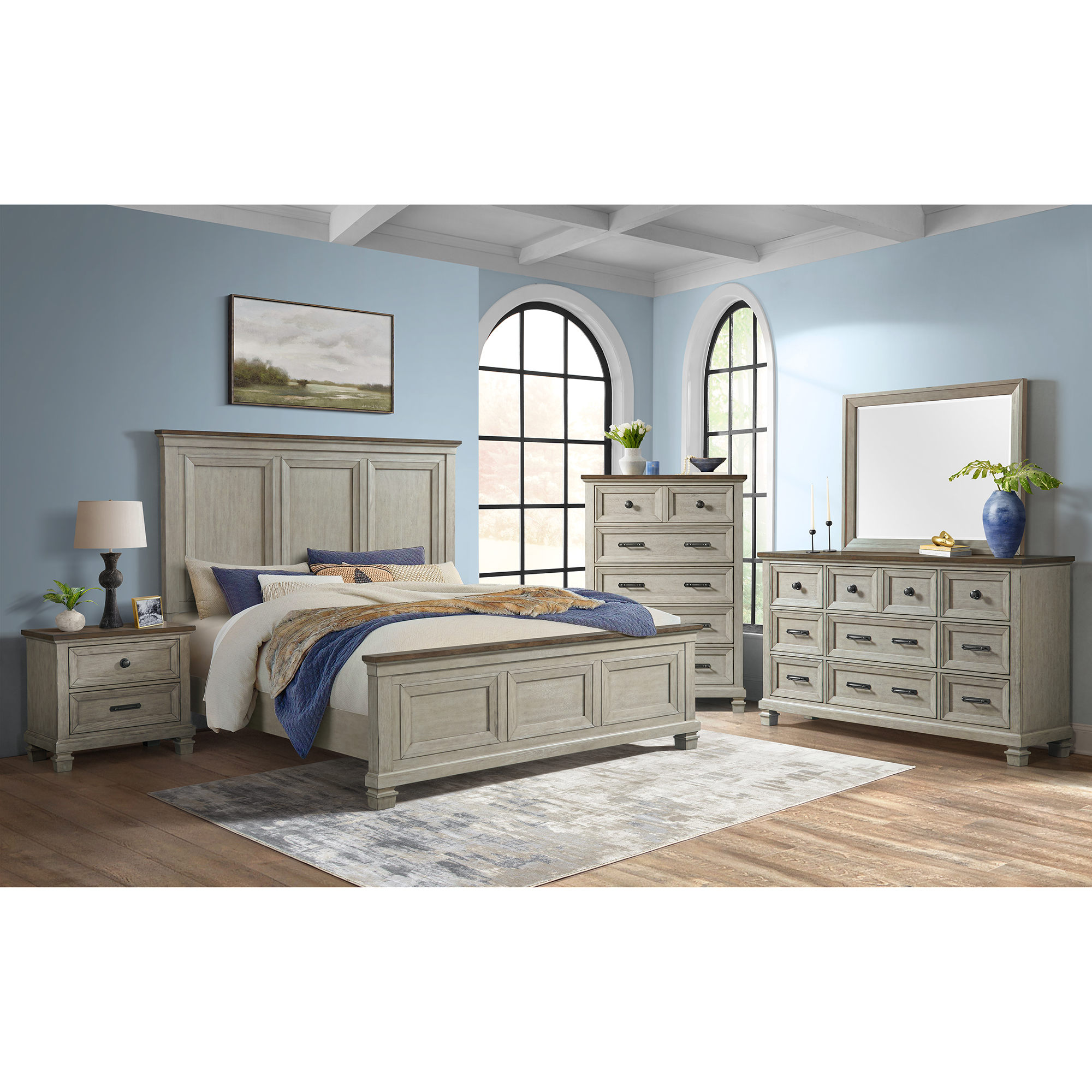 Elements Farmington Queen Panel Bed in Medium Brown and Washed Stone