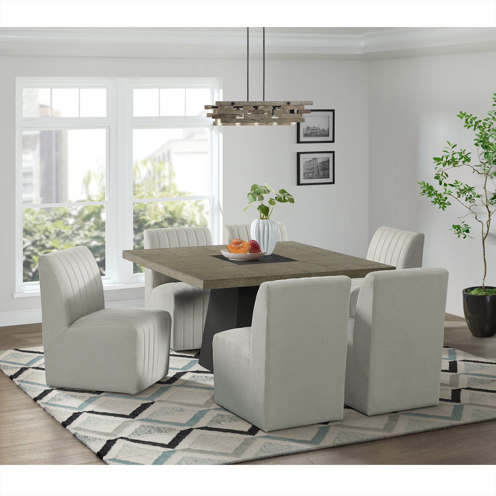 Elements Jemma 7PC Standard Height Dining Set in Grey-Square Table and Six Chairs