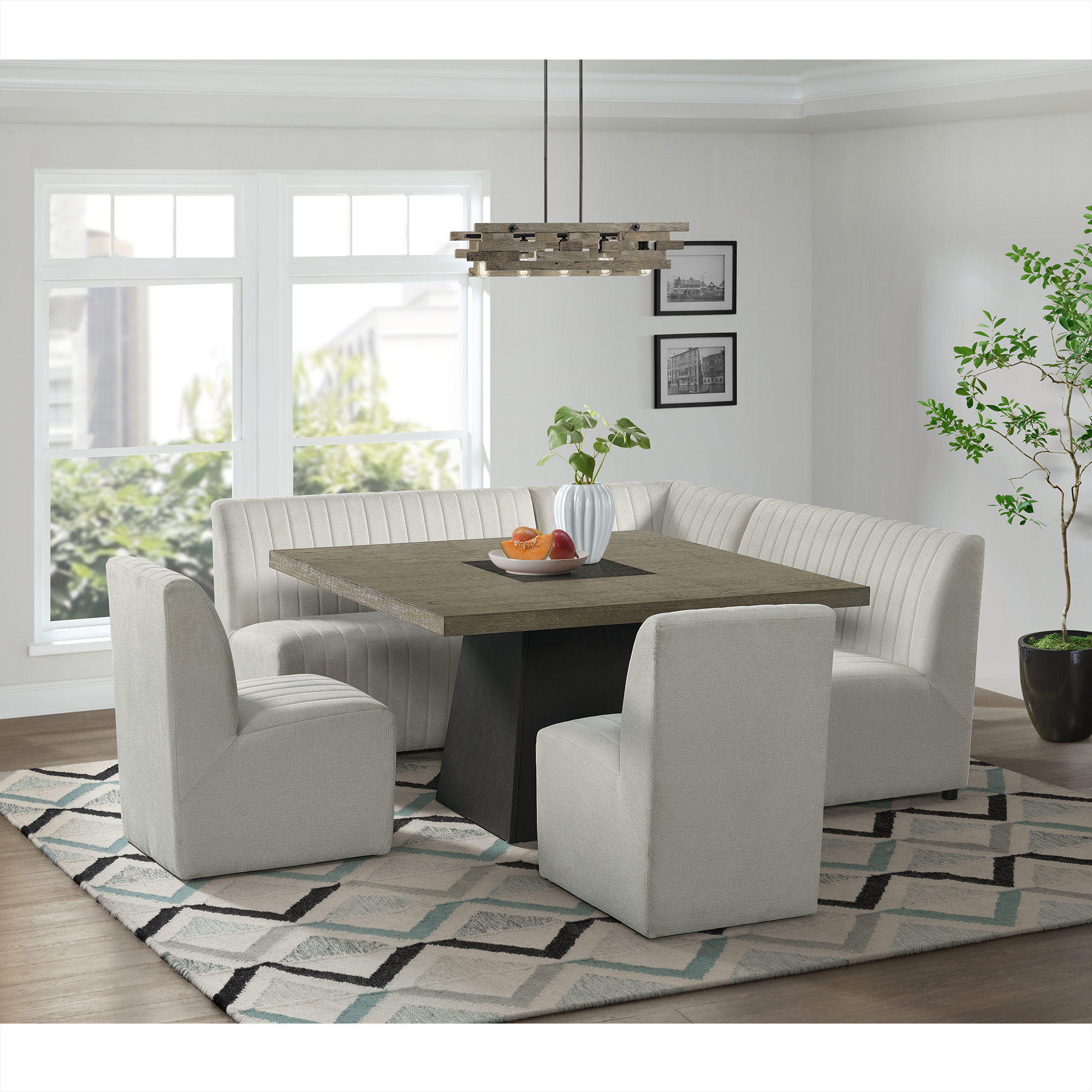 Elements Jemma 6PC Standard Height Dining Set in Grey-Square Table, Two Chairs & Complete Bench