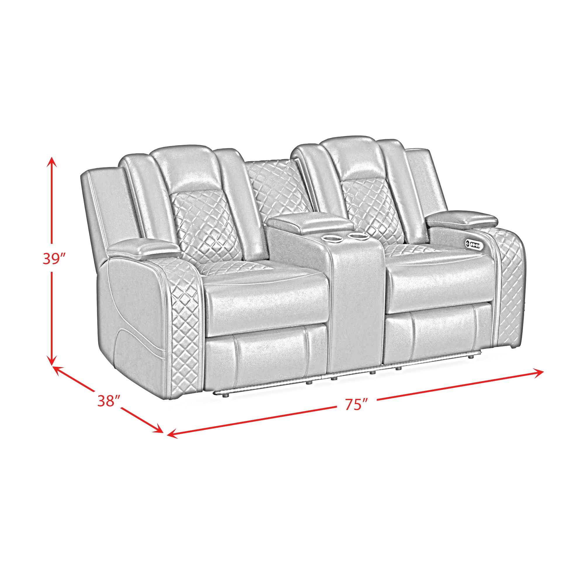 Elements Carlo Power Motion Loveseat with Power Headrest, Console and LED in Pebble Oyster