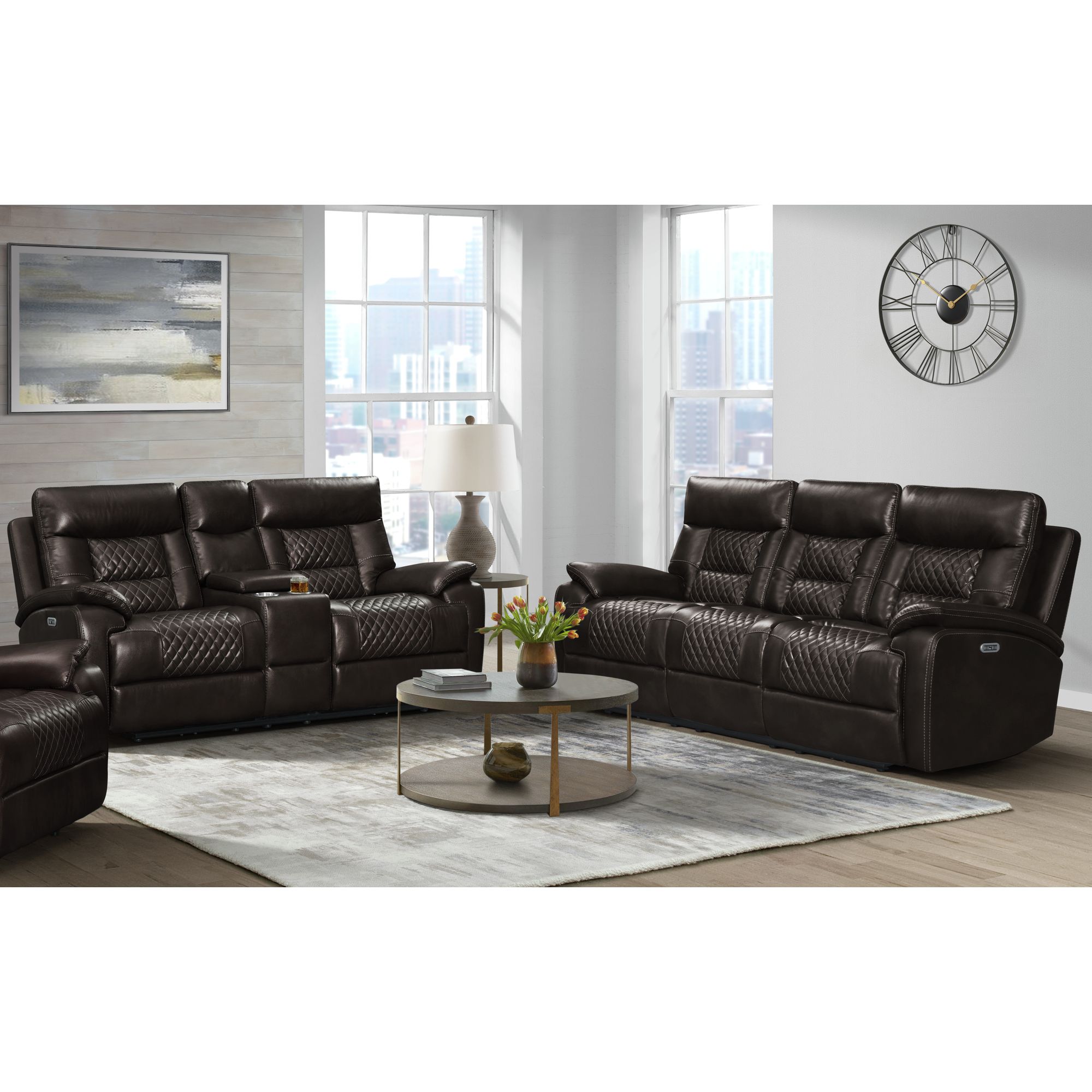 Elements Trinidad 2PC Living Room Set in Pebble Brown-Sofa & Loveseat