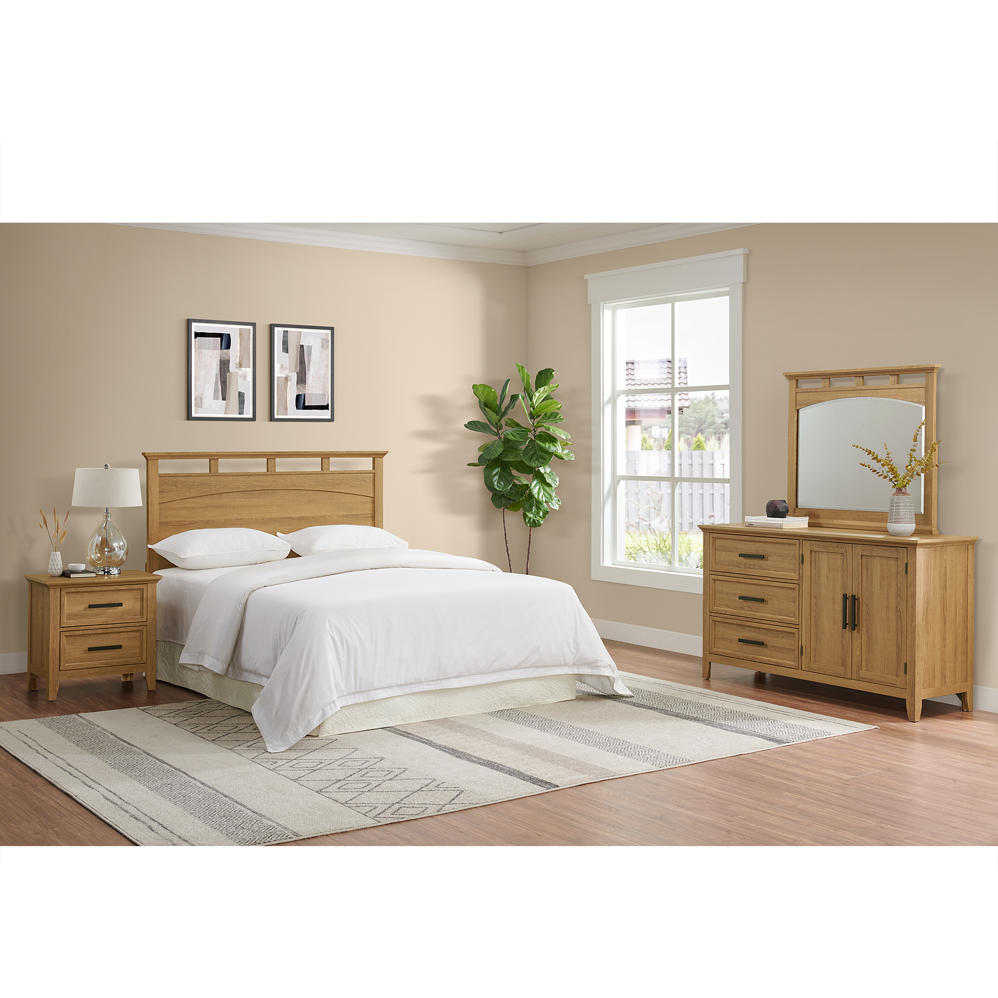 Elements Matias Bedroom Set with Queen/Full Headboard, Dresser, Mirror & Nightstand in Brown