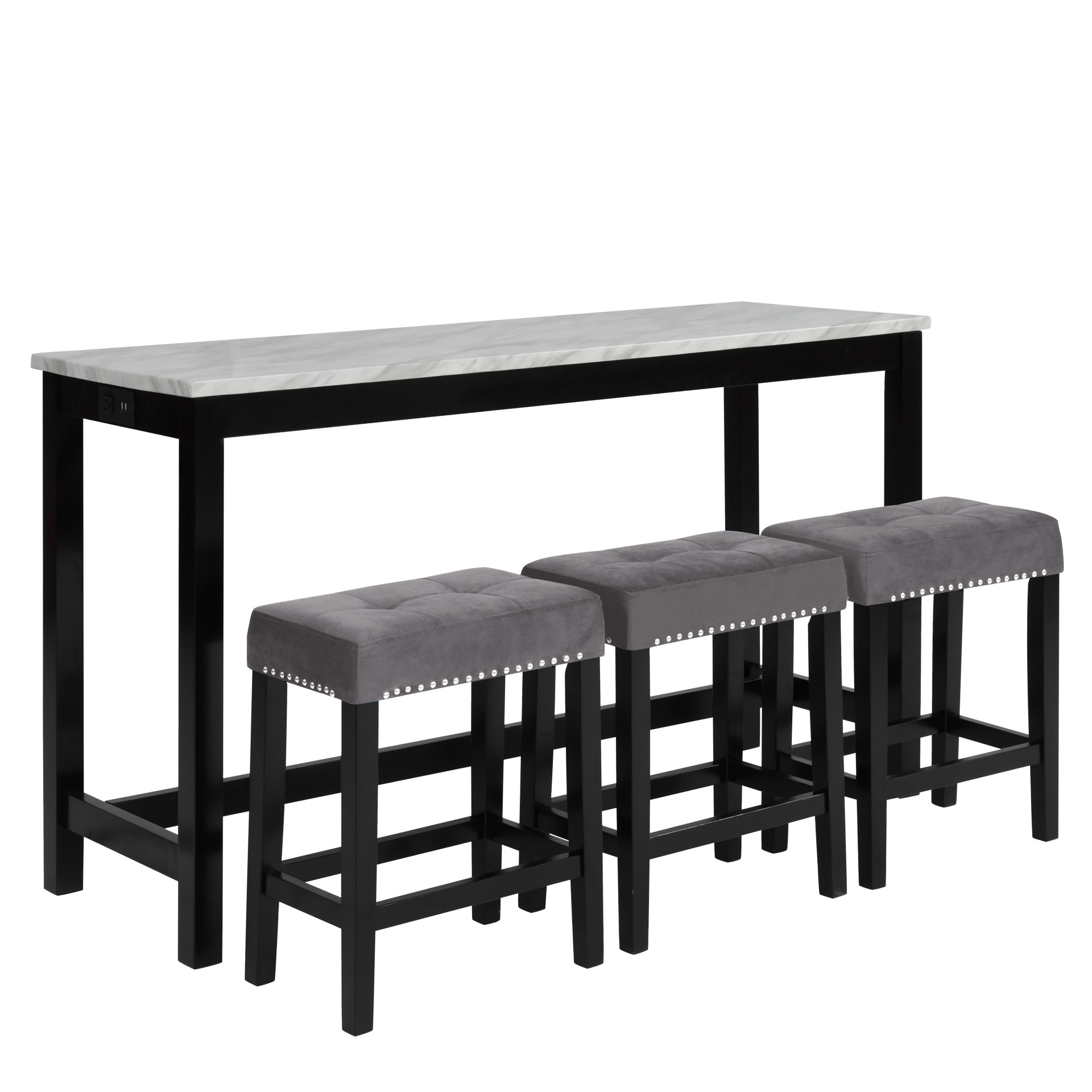 New Classic Home Furnishings Celeste Theater Bar Table W/ 3 Stools-Gray