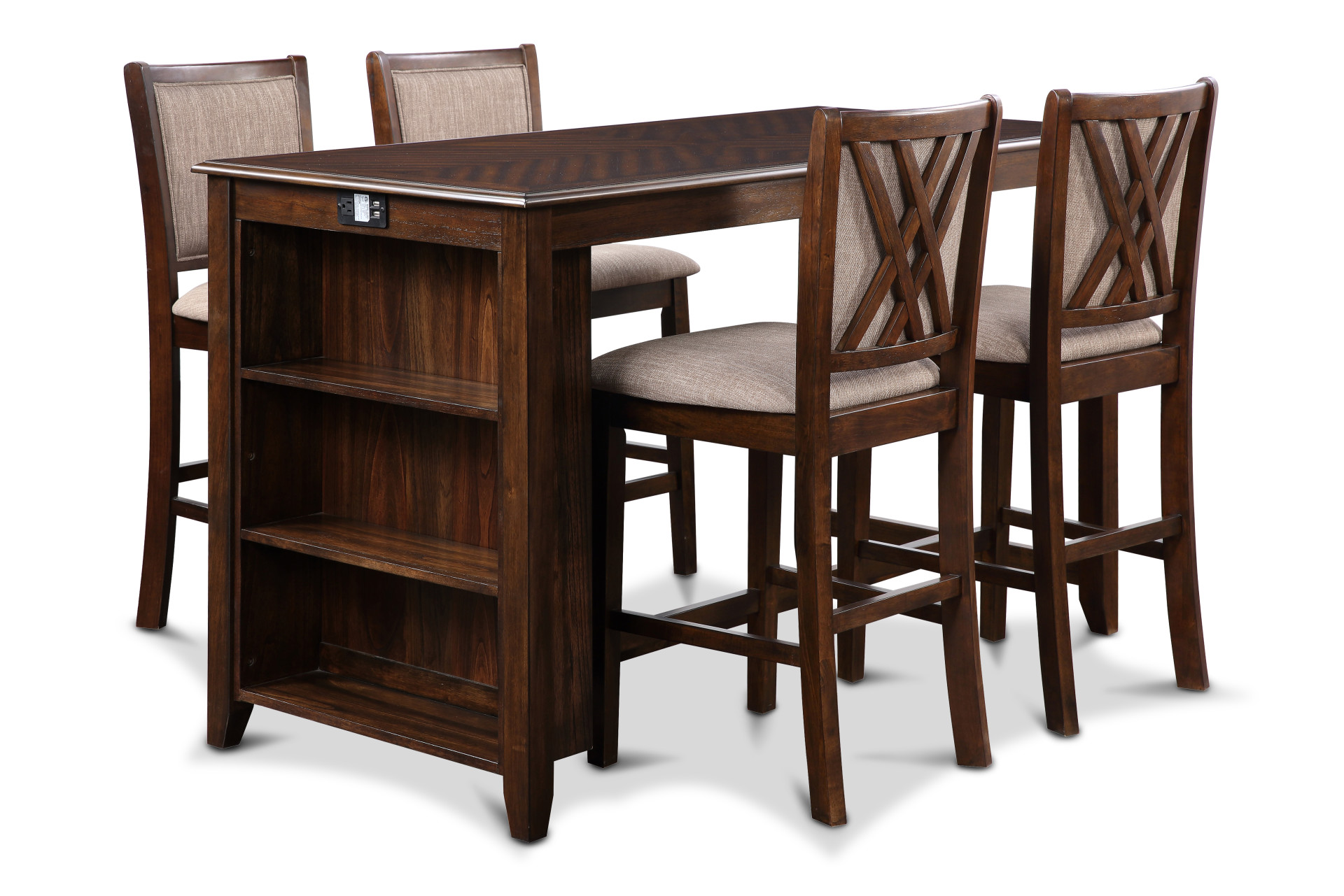 New Classic Home Furnishings Amy 5 Pc 60" Counter Storage Table+Chairs-Brown Cherry