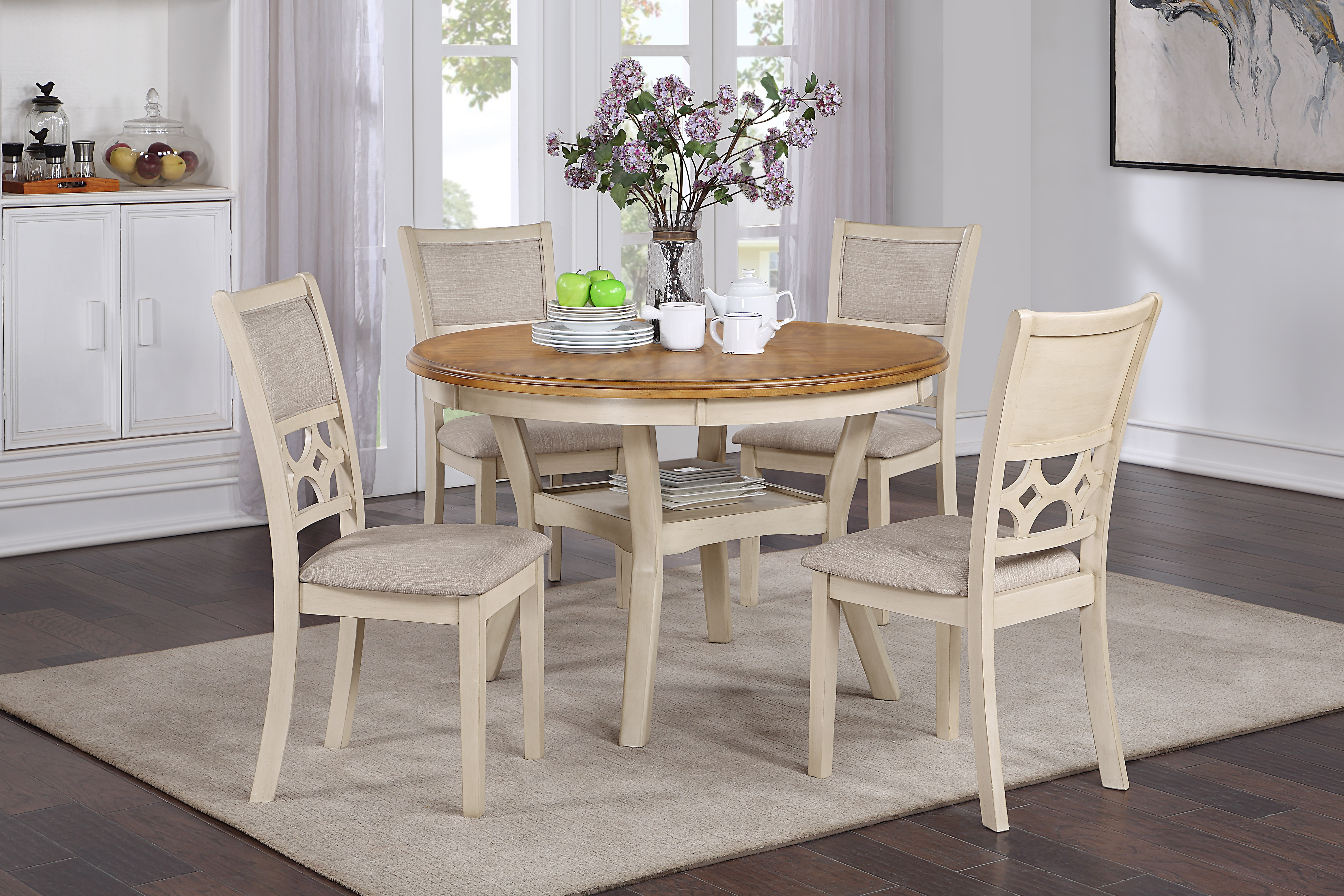 New Classic Home Furnishings Mitchell 5 Pc Dining Set-Two Tone Bisque/Brown
