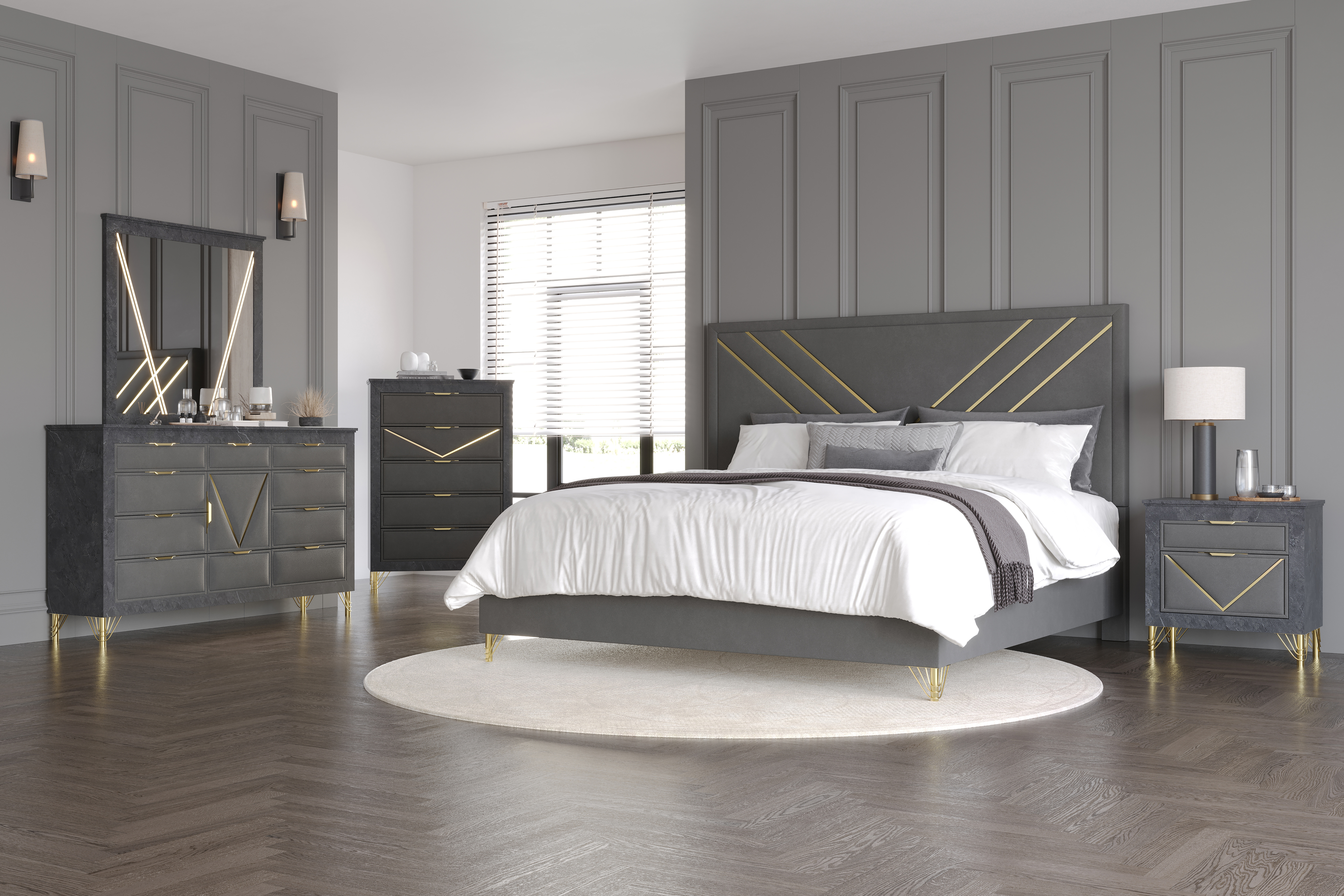 New Classic Home Furnishings Symmetry Lighted Mirror-Charcoal