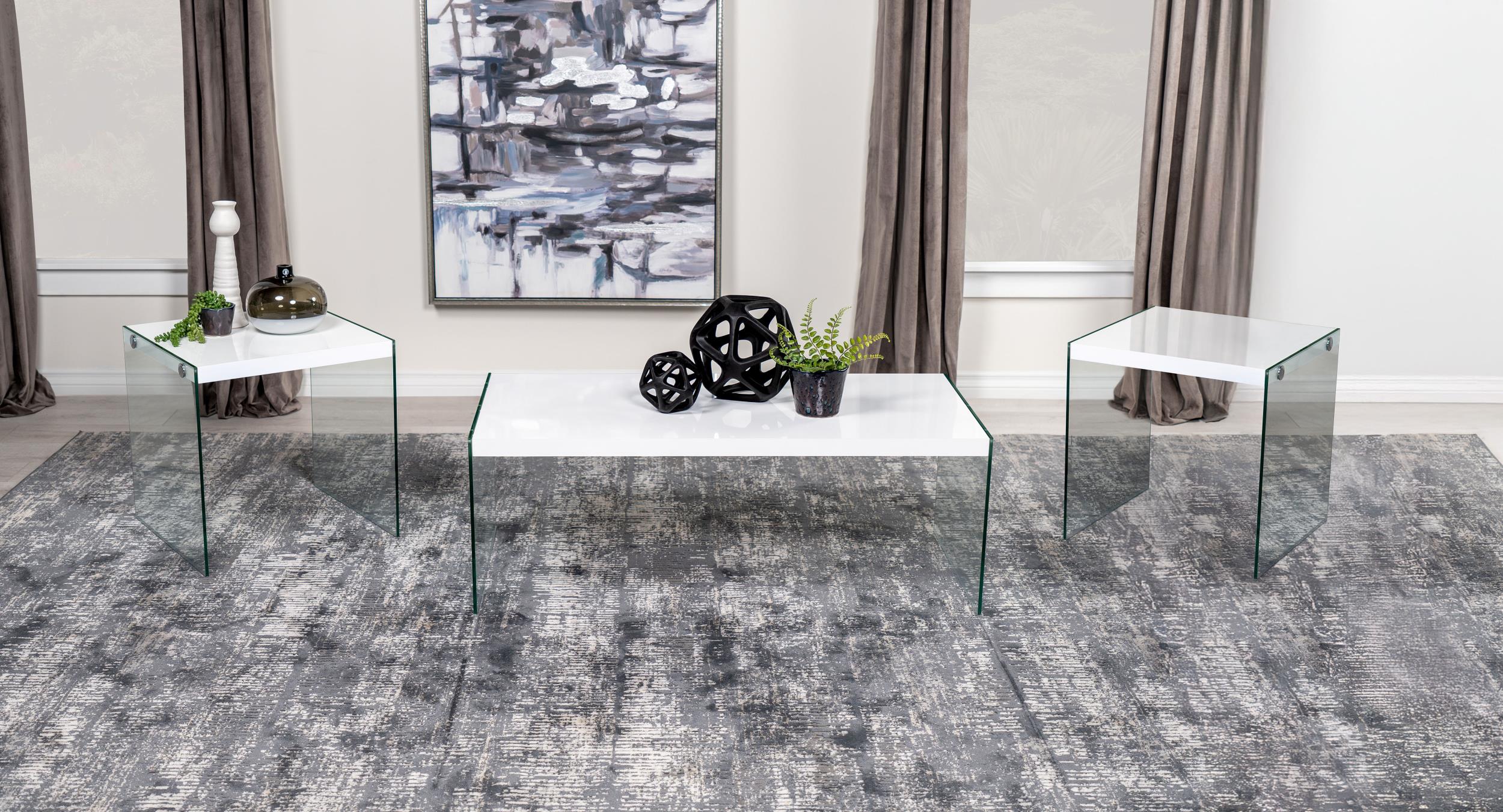 Coaster Opal 3-piece Coffee and End Table Set White High Gloss