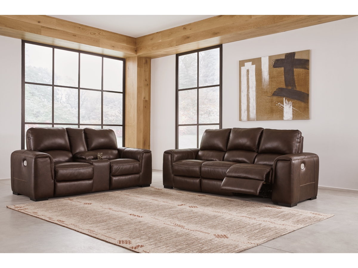 Ashley Alessandro Dual Power Leather Reclining Sofa and Loveseat with Console