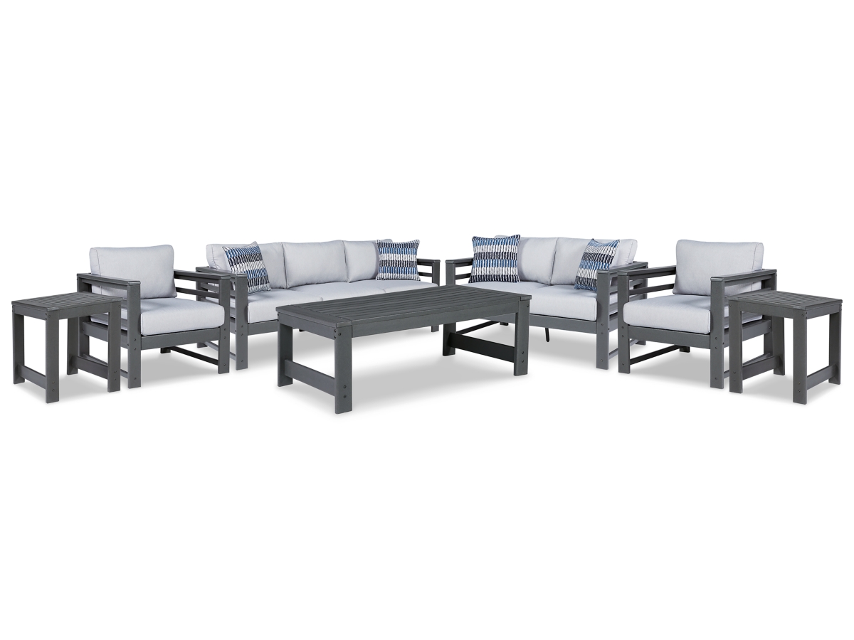 Ashley Amora Outdoor Sofa, Loveseat and 2 Lounge Chairs with Coffee Table and 2 End Tables