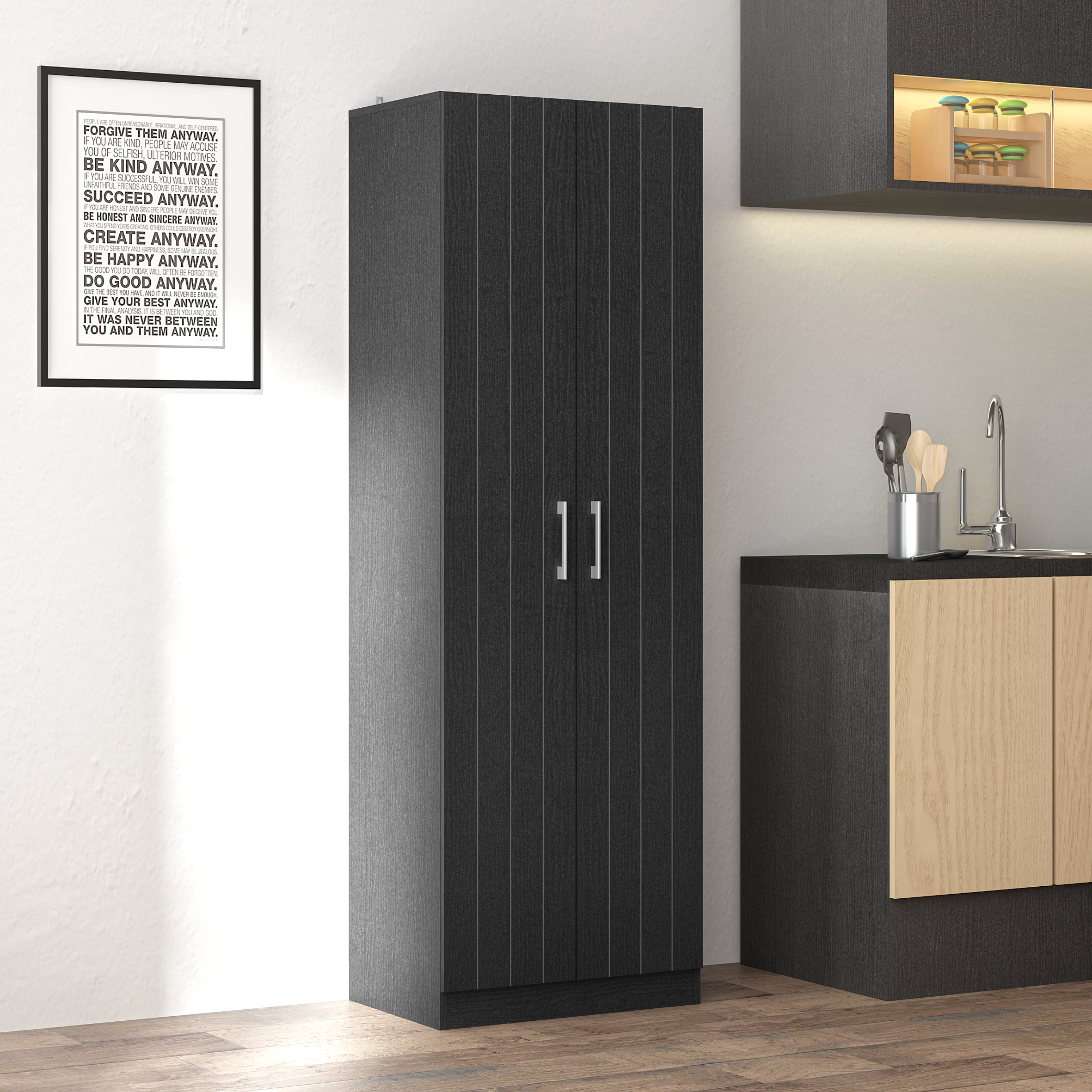 Hillsdale Furniture Lancaster Wood Kitchen Pantry - Black Oak