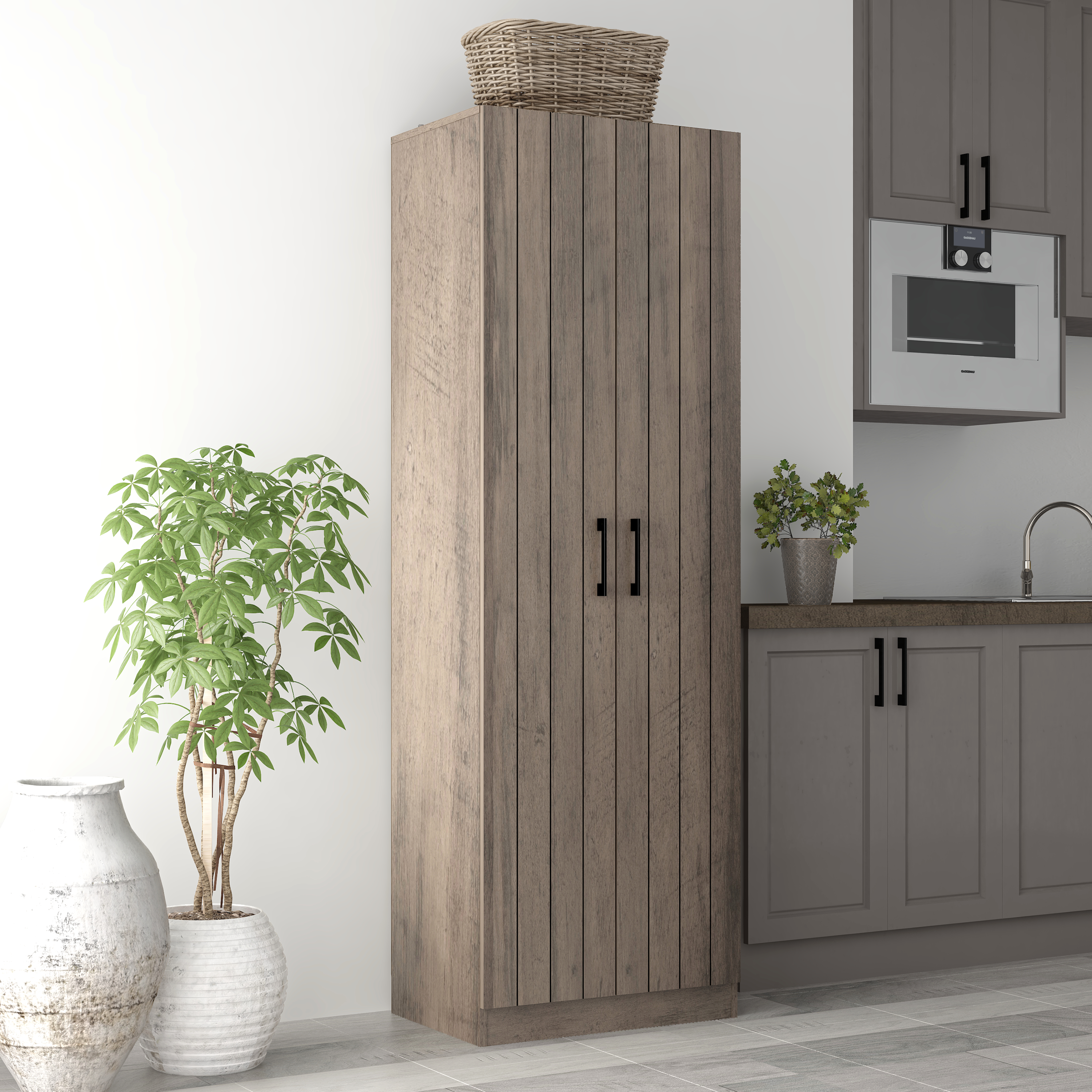 Hillsdale Furniture Lancaster Wood Kitchen Pantry - Gray Oak