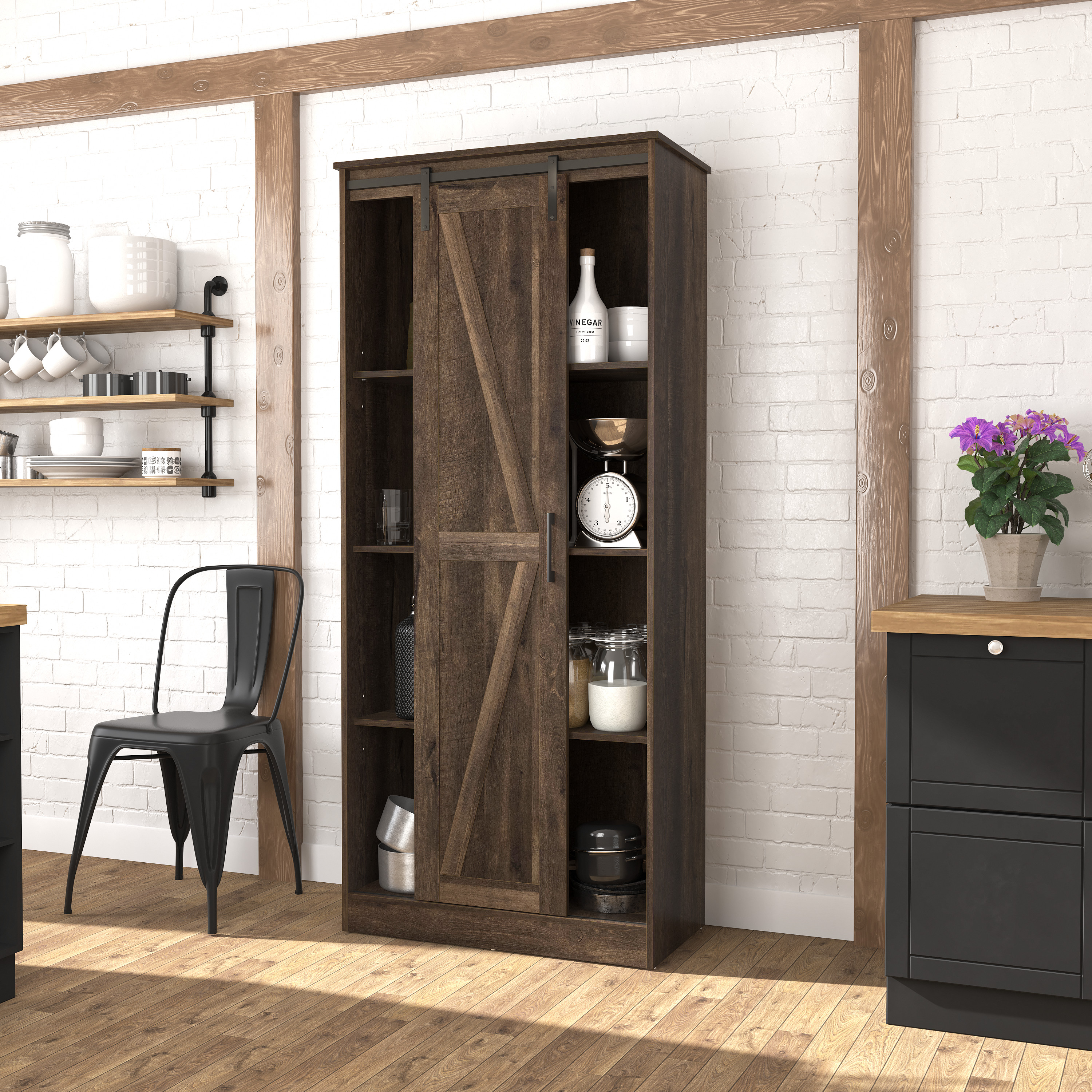 Hillsdale Furniture Shelton Wood Kitchen Pantry - Dusty Oak