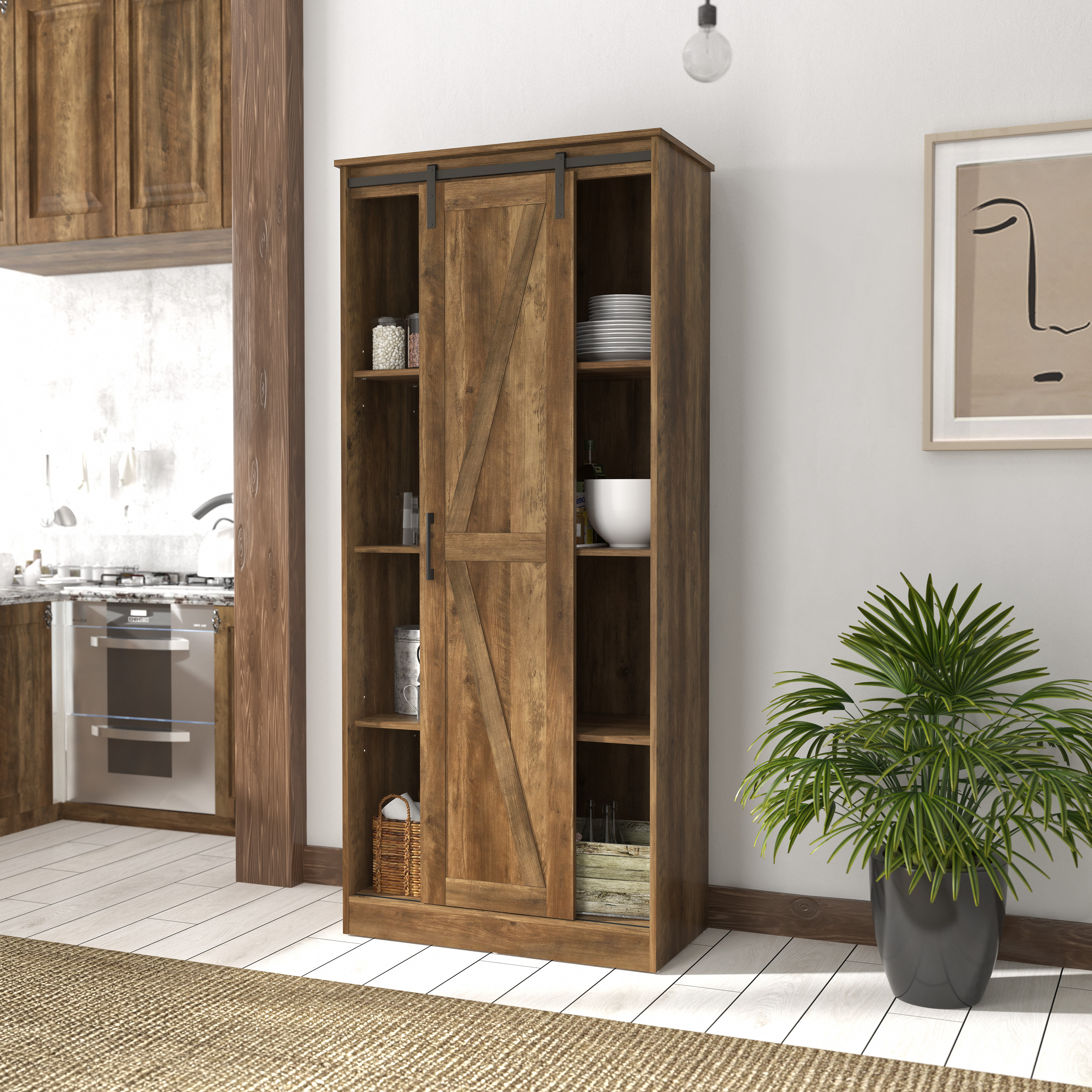 Hillsdale Furniture Shelton Wood Kitchen Pantry - Knotty Oak