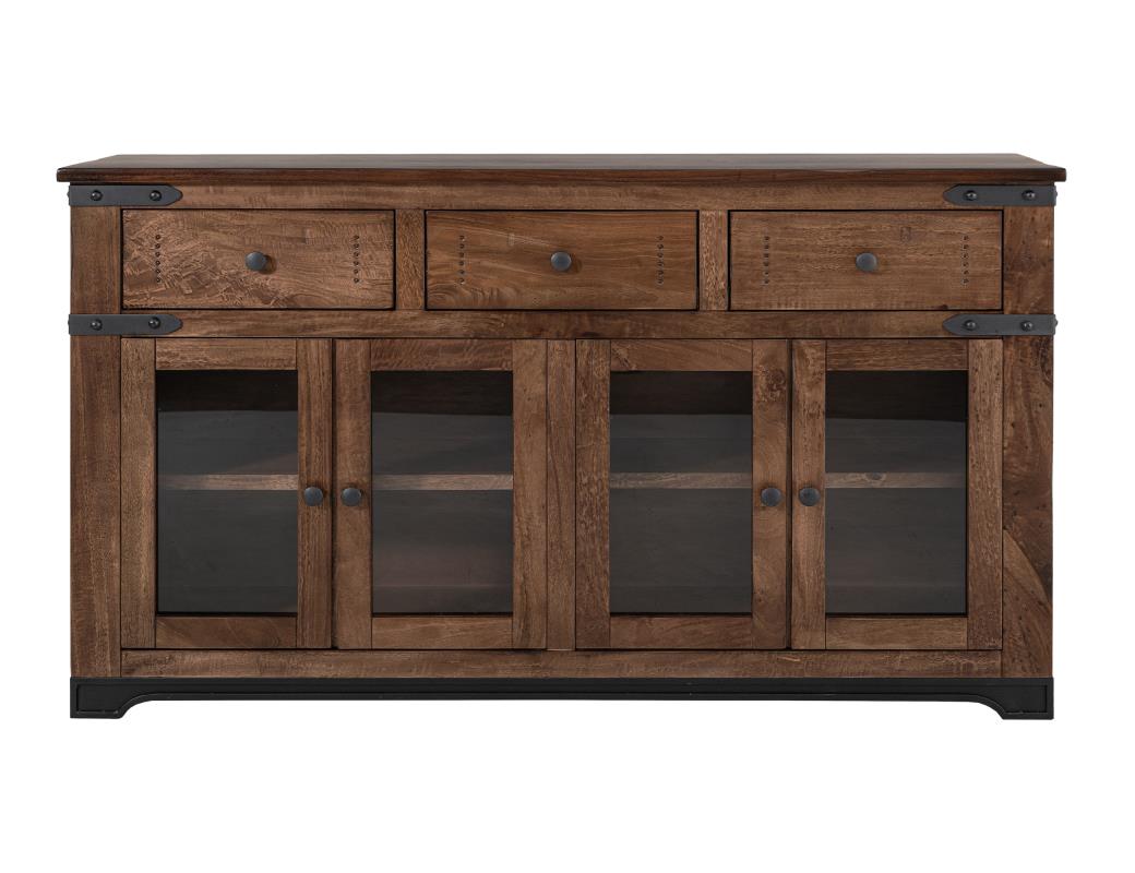 International Furniture Parota 3 Drawer 4 Glass Doors 70" Console