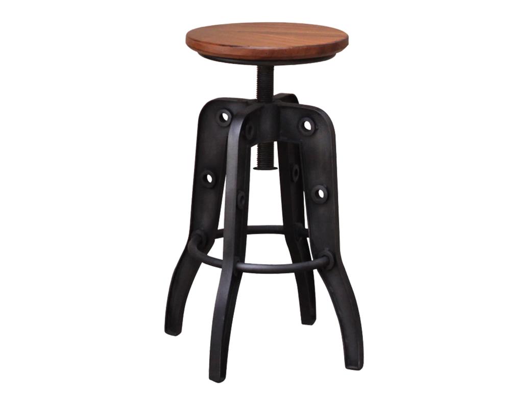 International Furniture Parota Wooden Round Seat Adjustable 24-30" Swivel Iron Base Barstool