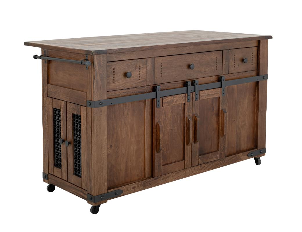 International Furniture Parota 3 Drawer 4 Doors 2 Sliding Doors Kitchen Island