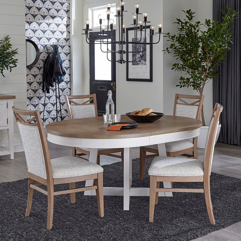 Parker House Americana Modern Dining 48 In. Round Extendable Dining Table and 4 Upholstered Chairs