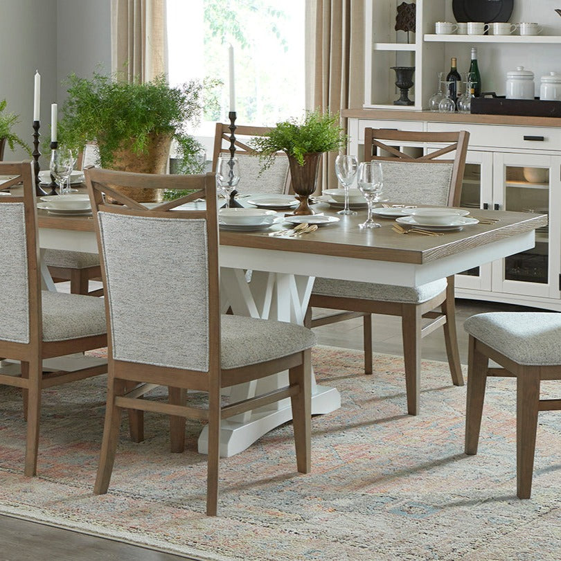 Parker House Americana Modern Dining Extendable Trestle Table with 8 Upholstered Chairs