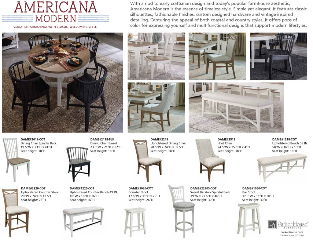 Model: DAME#1218-COT | Parker House Americana Modern Dining 58 In. Upholstered Bench
