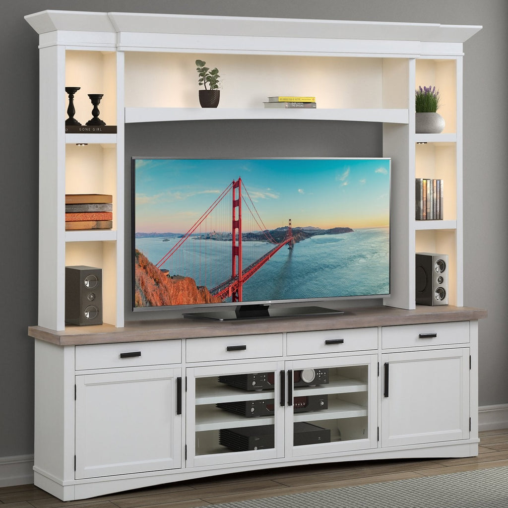 Parker House Americana Modern - Cotton 92 In. TV Console with Hutch and LED Lights