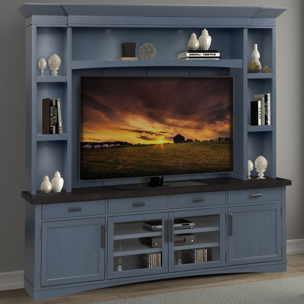 Parker House Americana Modern - Denim 92 In. TV Console with Hutch Back Panel and LED Lights