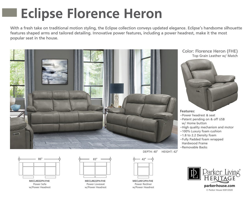 Model: MECL#812PH-FHE | Parker House Eclipse - Florence Heron Power Recliner