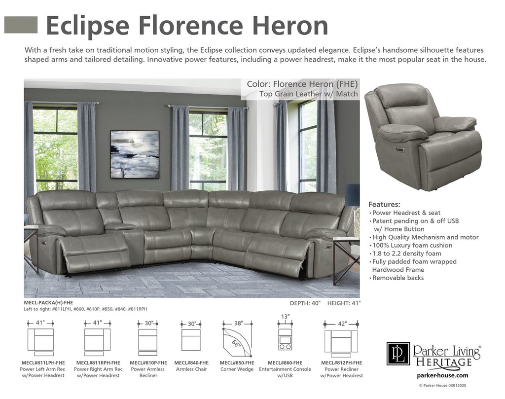 Model: MECL-321PH-FHE | Parker House Eclipse - Florence Heron Power Sofa Group