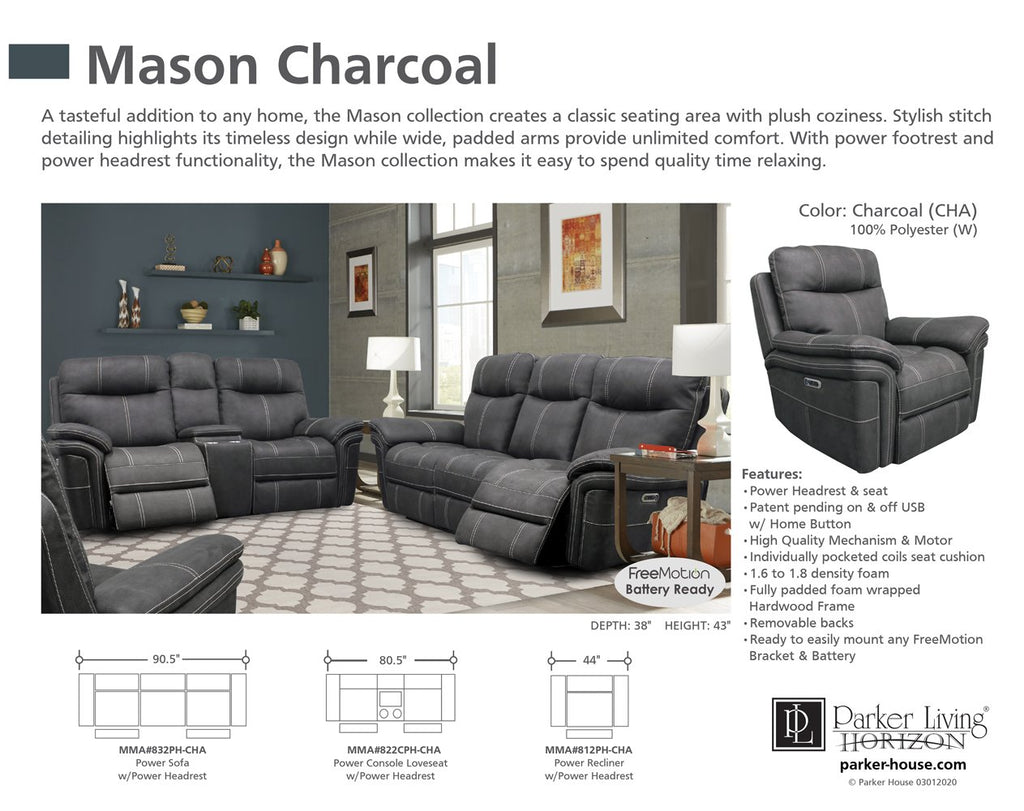 Model: MMA-321CPH-CHA | Parker House Mason - Charcoal Power Reclining Collection