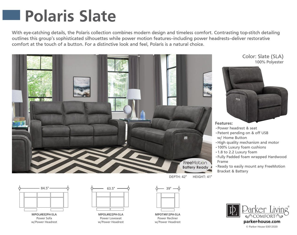 Model: MPOL#812PH-SLA | Parker House Polaris - Slate Power Recliner