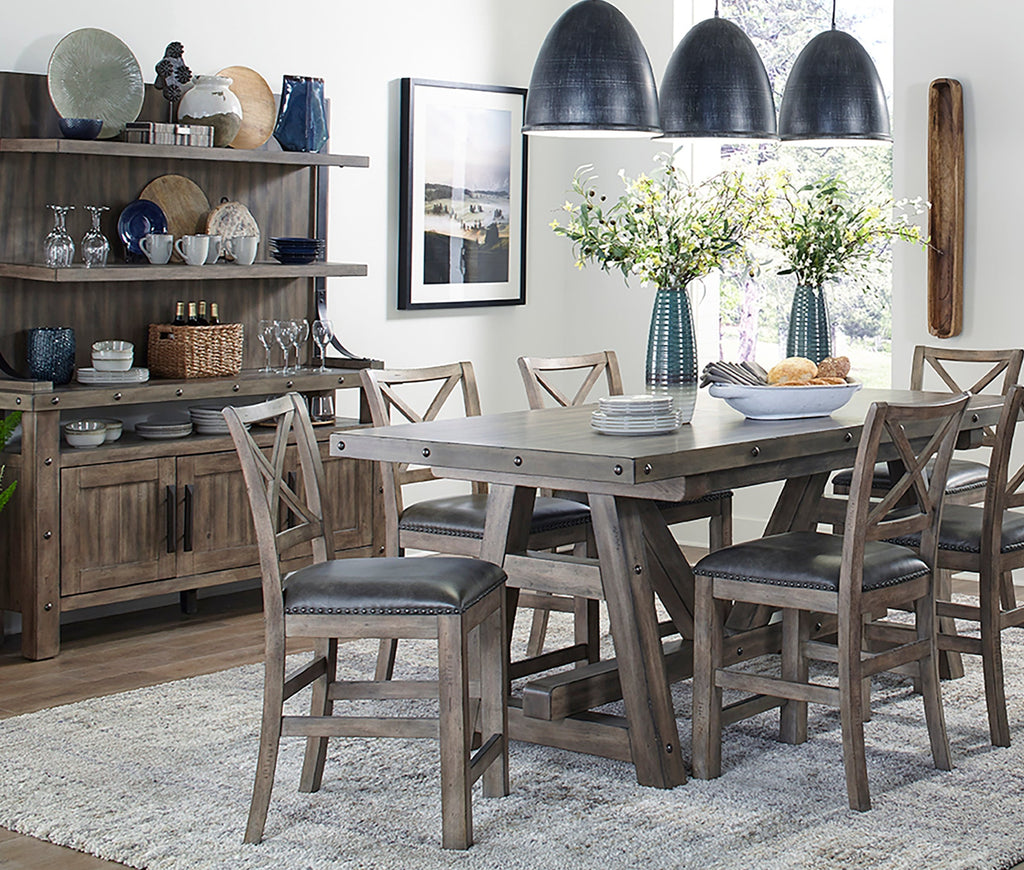 Parker House Lodge Dining 10 Piece 86 In. Counter Height Table With 6 Stools And Display Hutch