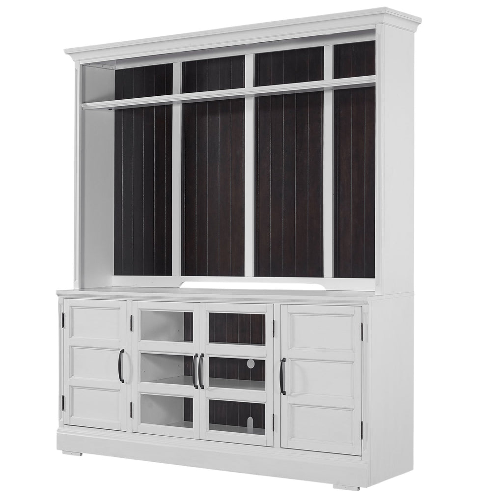 Model: SHO-2PC-ENT-WALL-EFW | Parker House Shoreham - Effortless White 76 In. Tv Console With Hutch
