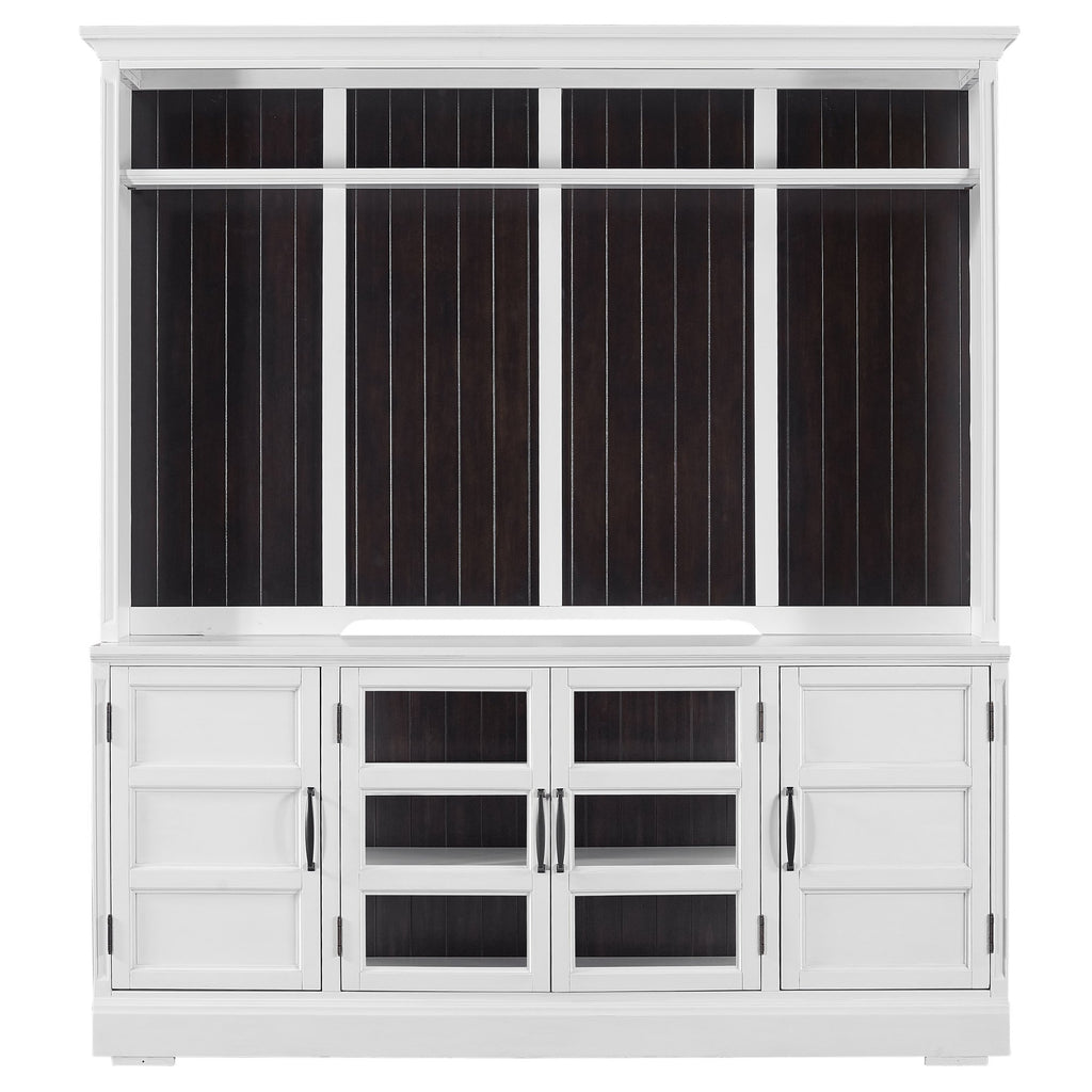 Model: SHO-2PC-ENT-WALL-EFW | Parker House Shoreham - Effortless White 76 In. Tv Console With Hutch